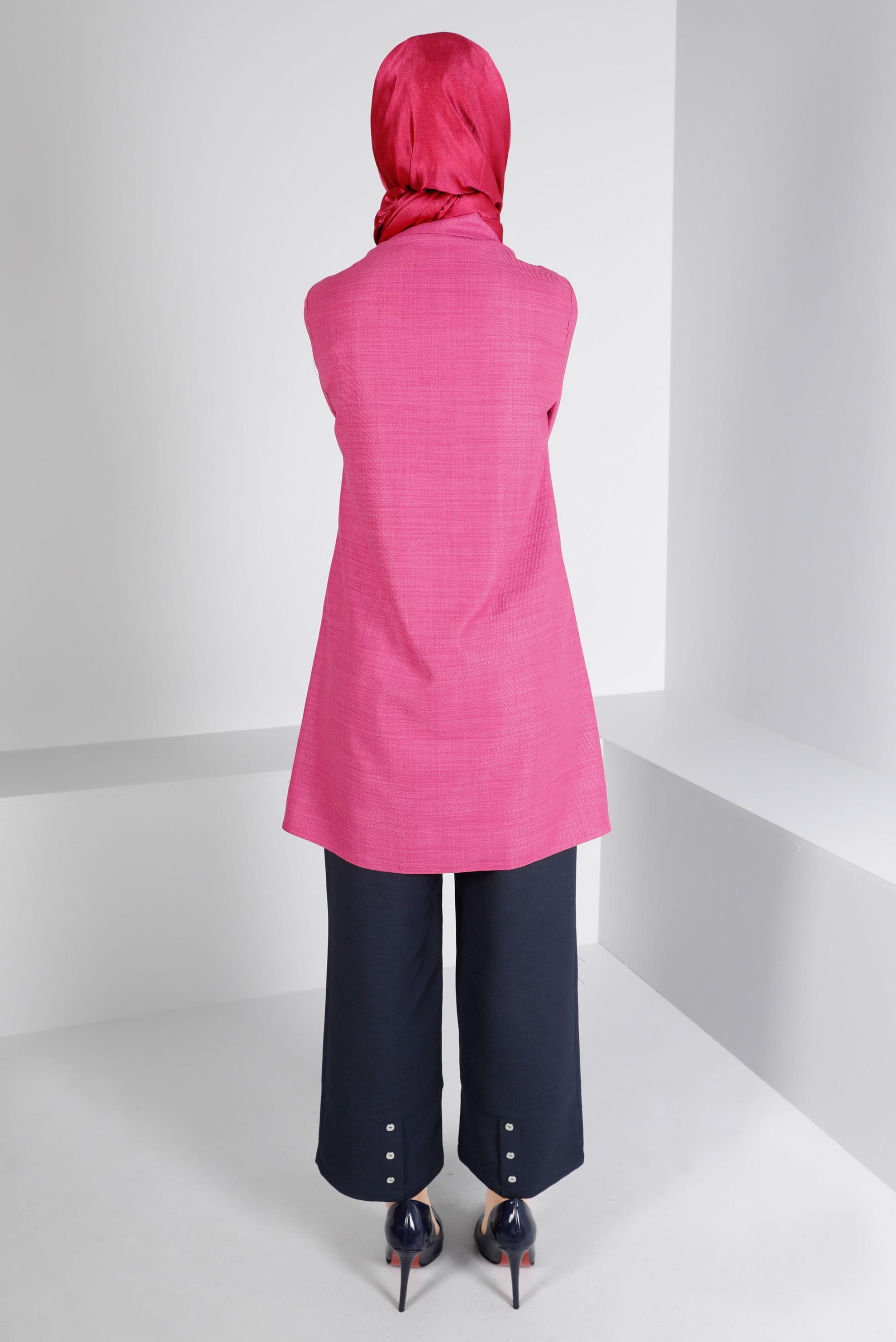 Tesettür giyim FUŞYA FERMUARLI CEPLİ TUNİK 43285 