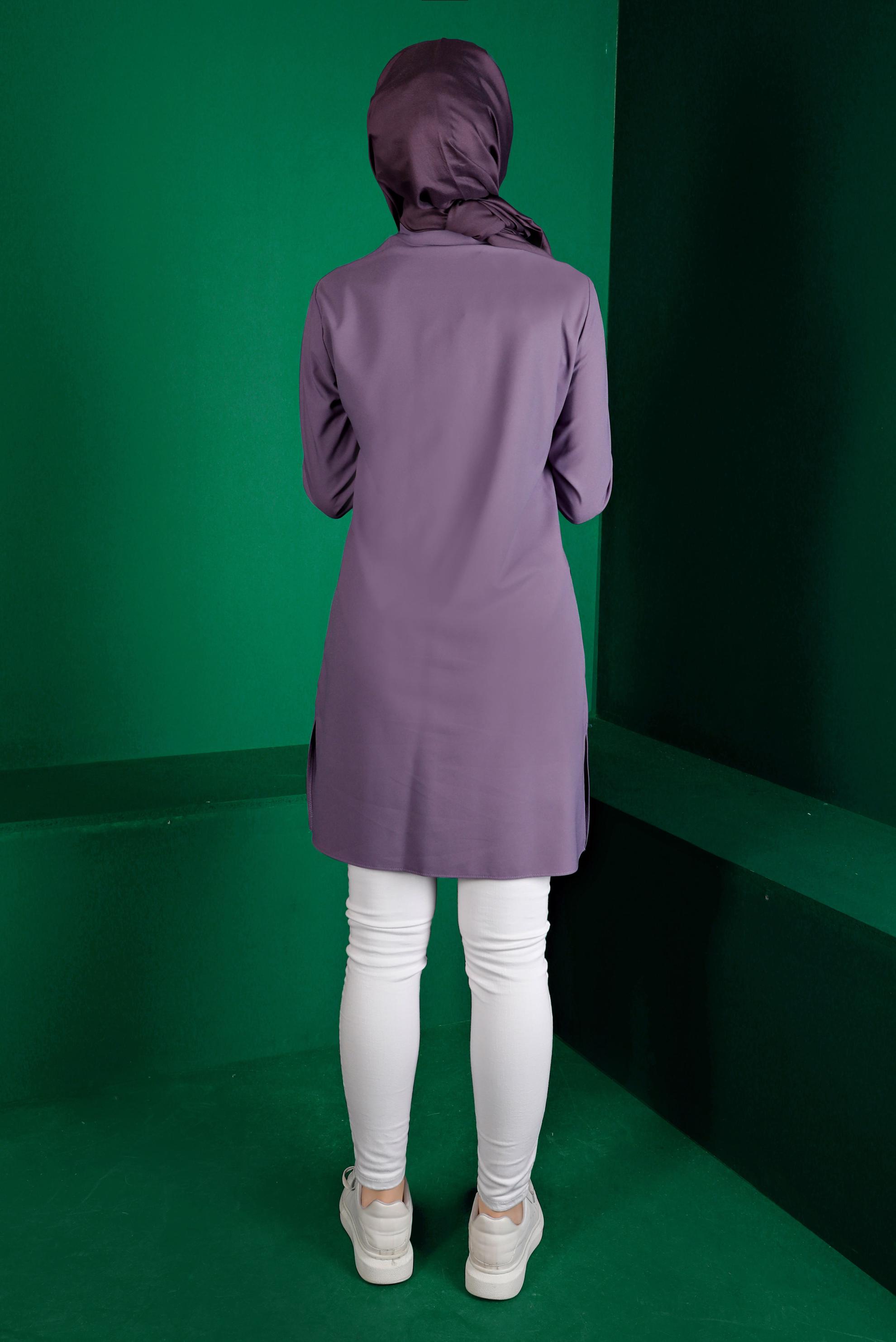 Vêtements hijab POURPRE TUNIQUE BOUTONNÉE DÉTAIL BRODERIE 43286