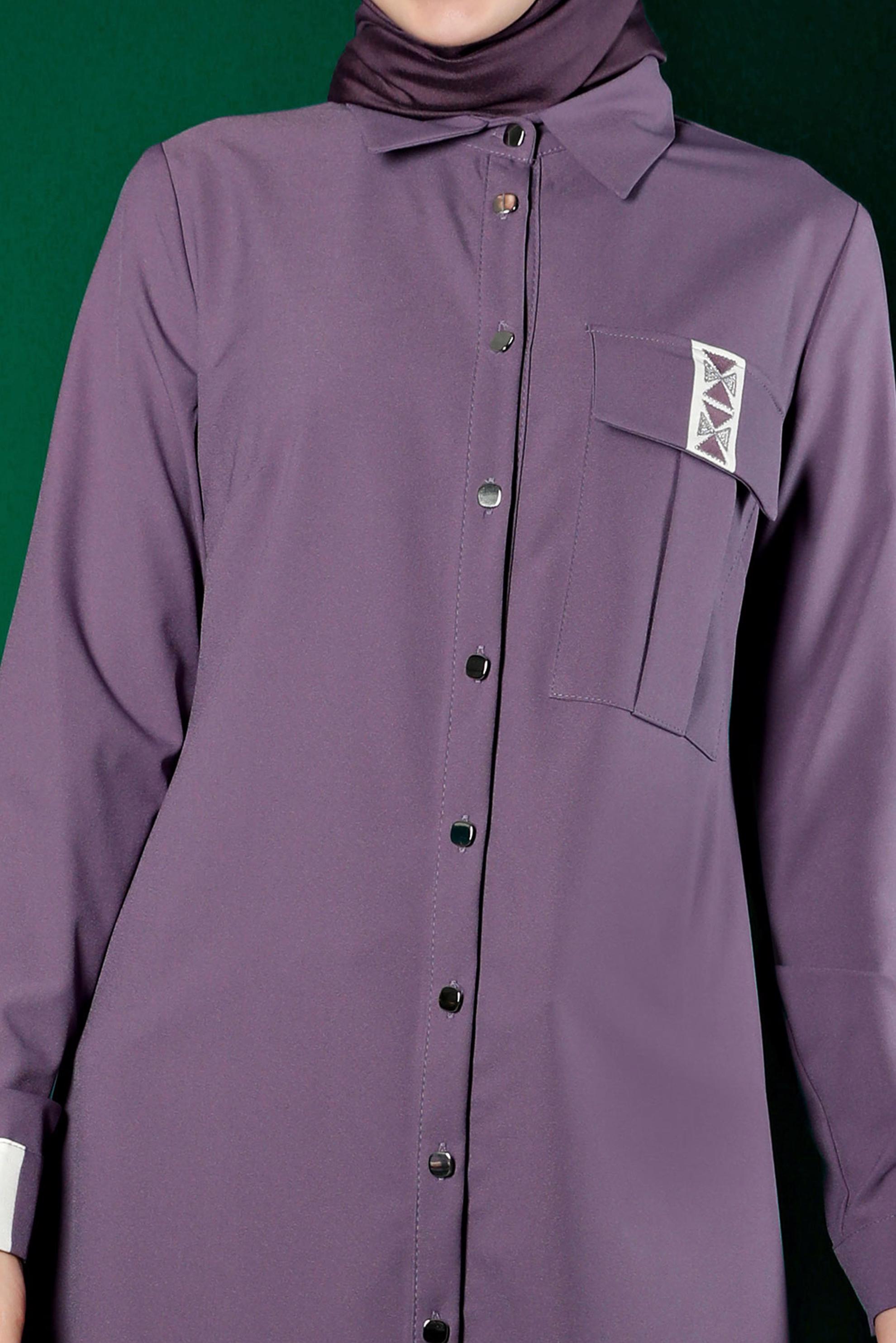 Vêtements hijab POURPRE TUNIQUE BOUTONNÉE DÉTAIL BRODERIE 43286