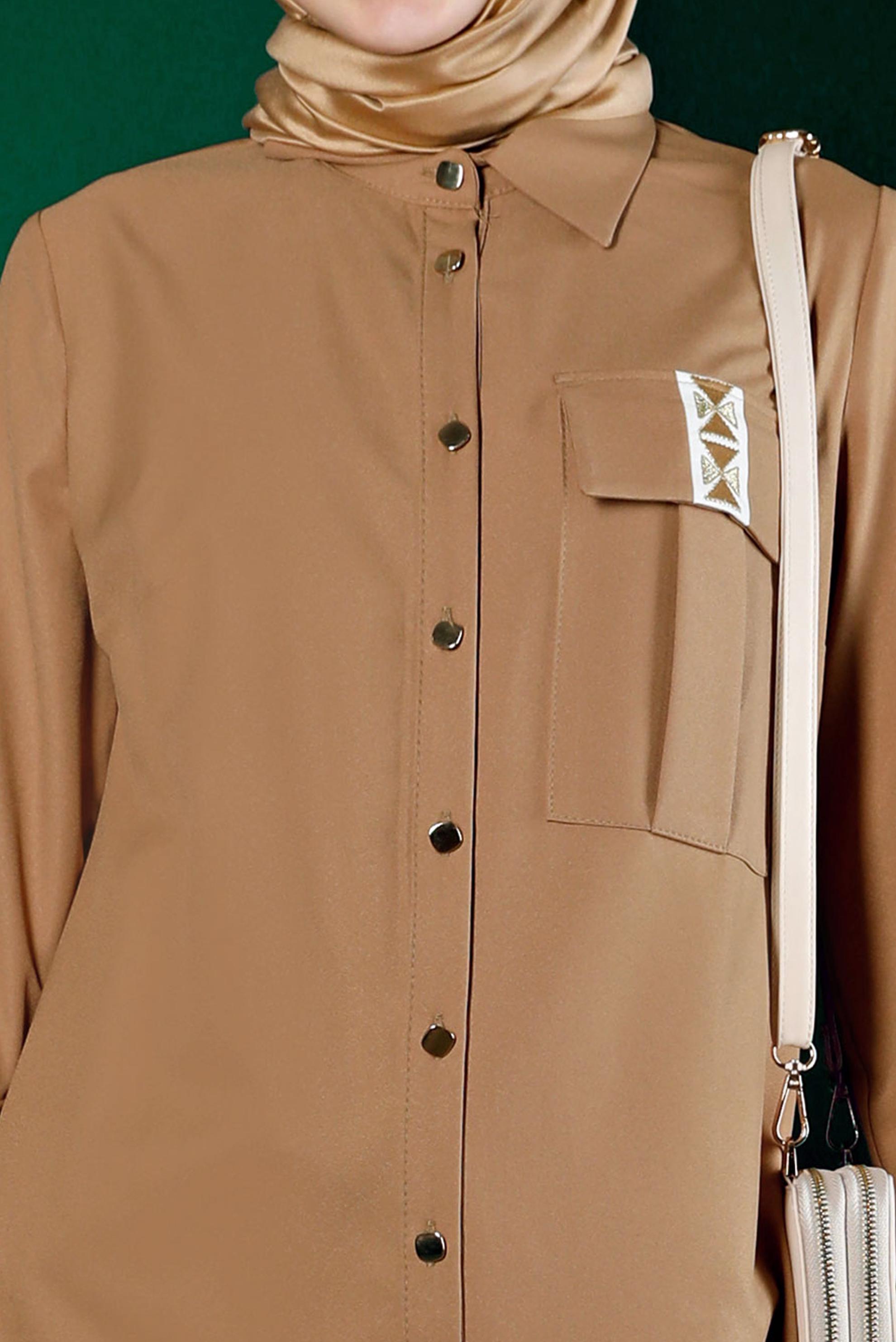 Vêtements hijab BRUN TUNIQUE BOUTONNÉE DÉTAIL BRODERIE 43286