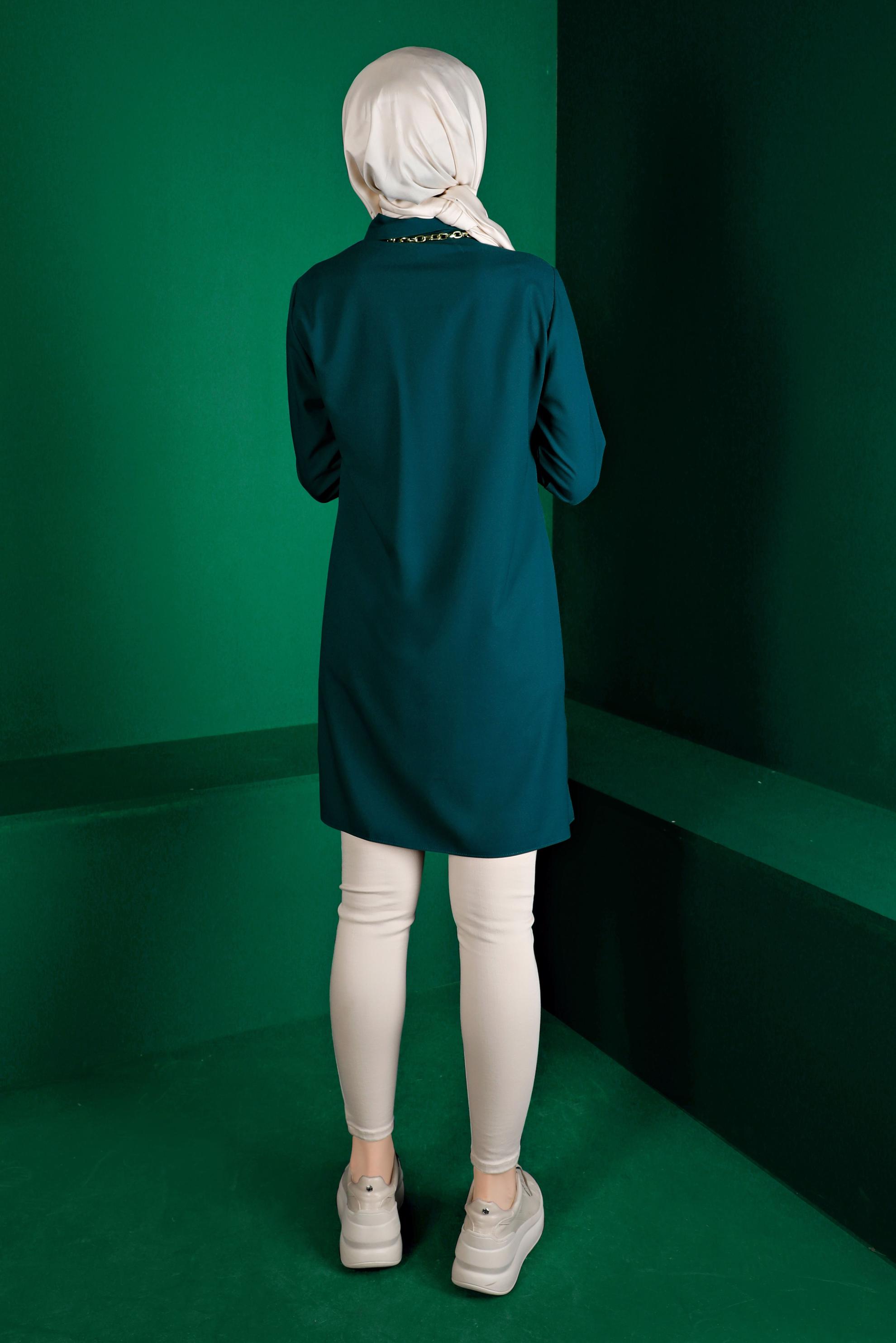 Vêtements hijab VERT TUNIQUE BOUTONNÉE DÉTAIL BRODERIE 43286