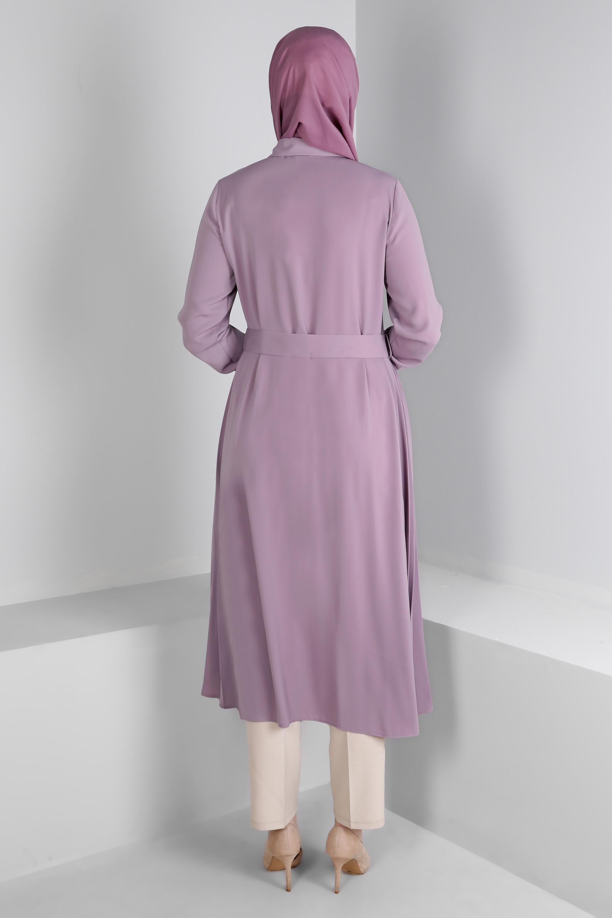 Vêtements hijab POURPRE TUNIQUE AVEC CEINTURE ET DÉTAILS PLIS 43287