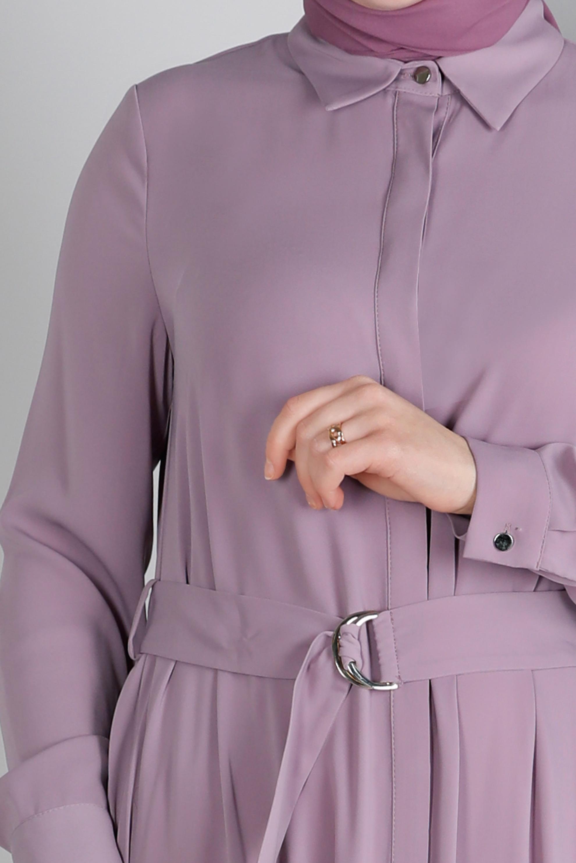 Vêtements hijab POURPRE TUNIQUE AVEC CEINTURE ET DÉTAILS PLIS 43287