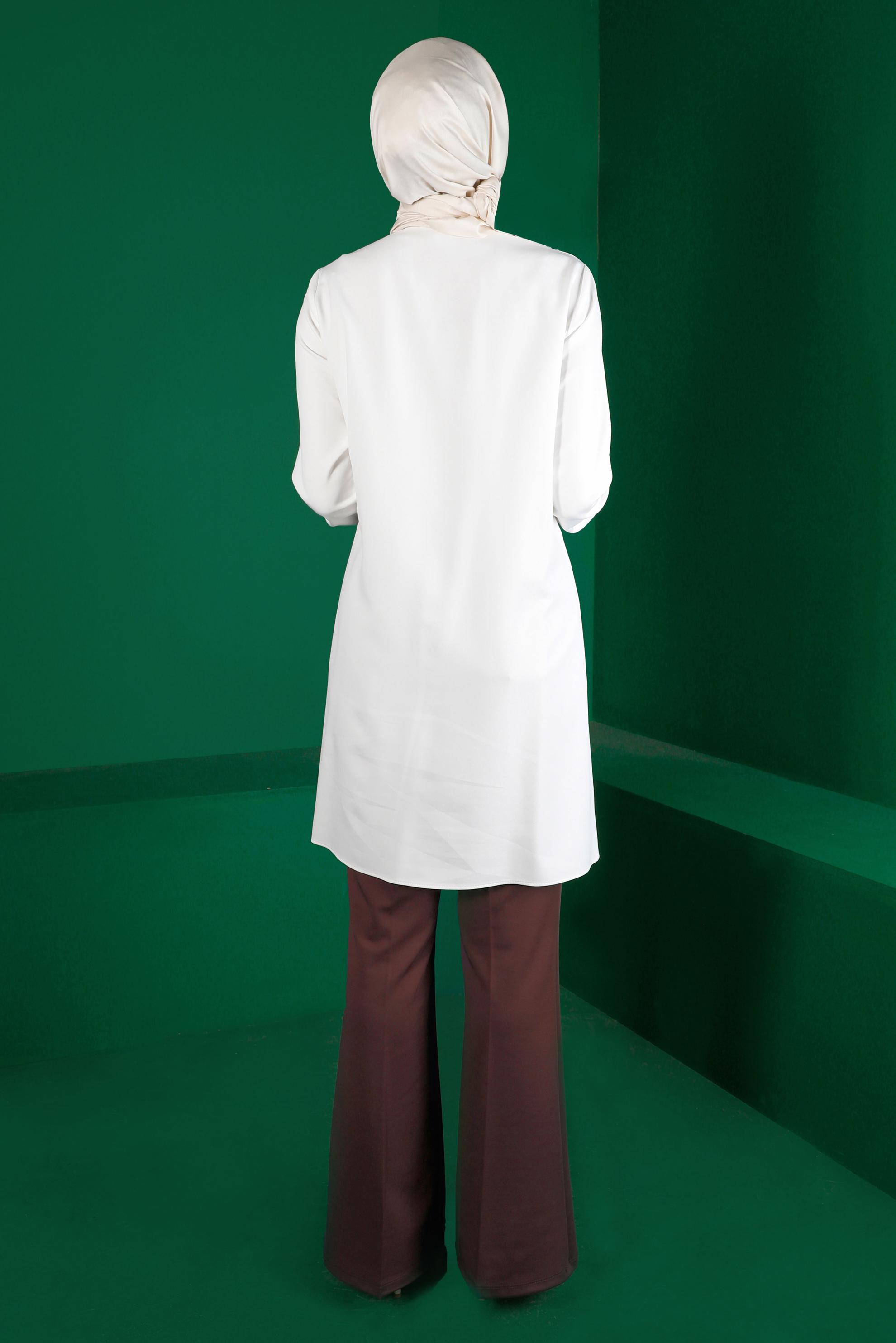 Hijab clothing WHITE HOUNDSTOOTH TEXTURE DETAIL BUTTONED TUNIC 43288 