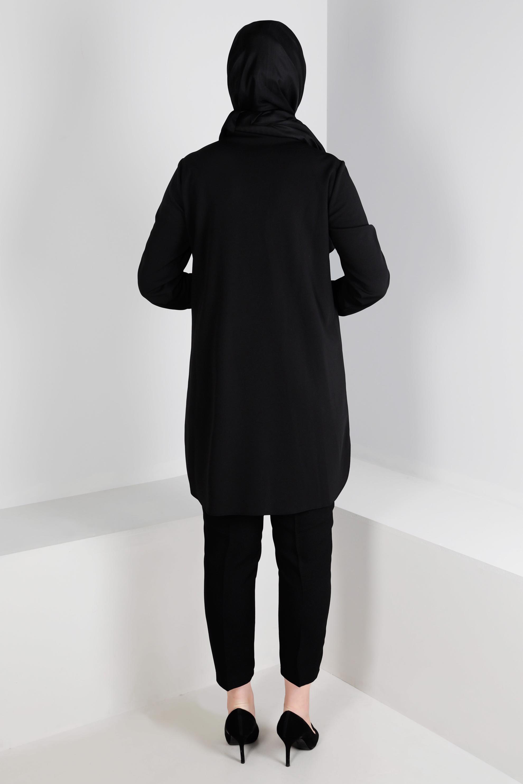 Tesettür giyim SİYAH GÖMLEK YAKA TUNİK 43290