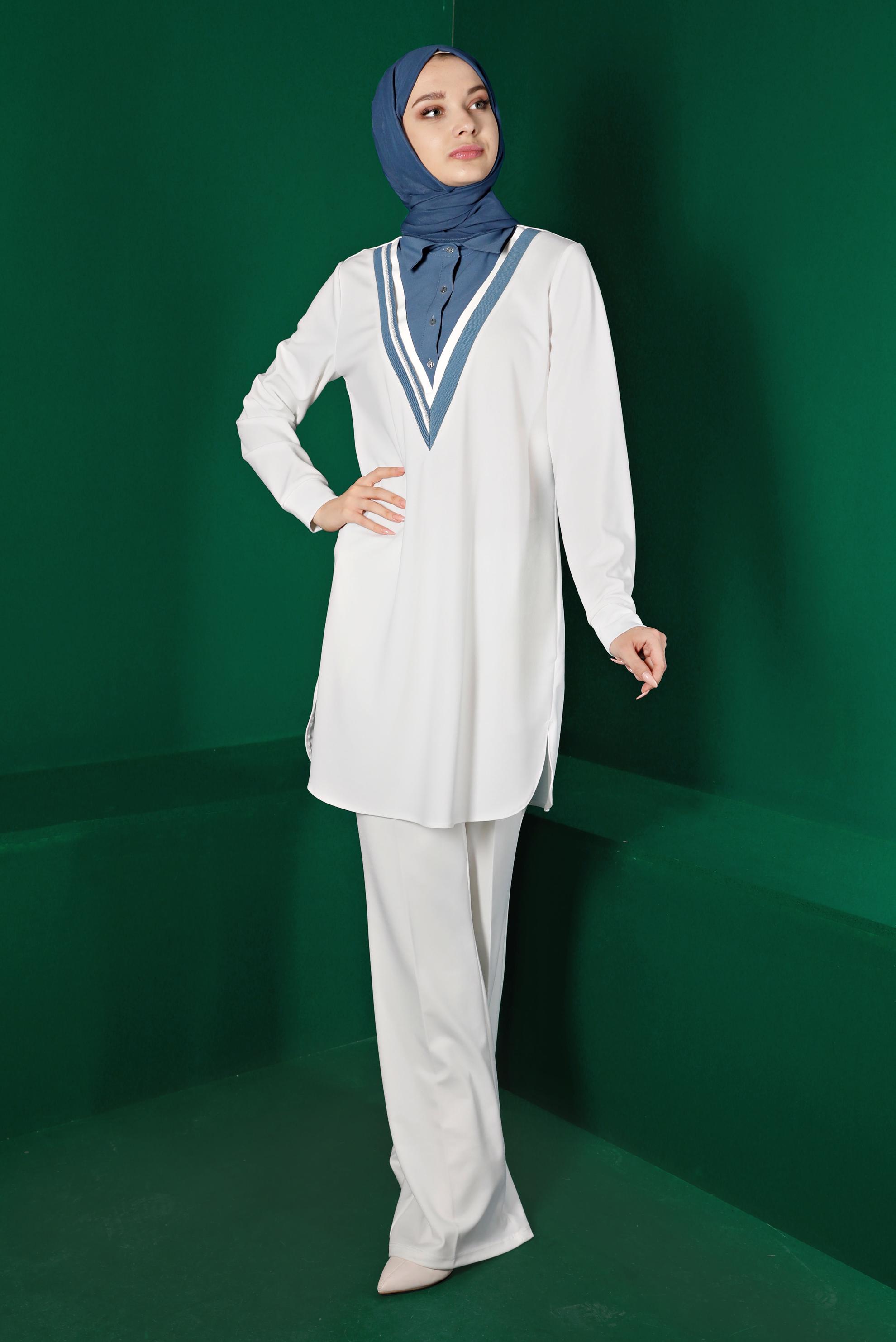 Tesettür giyim BEYAZ GÖMLEK YAKA TUNİK 43290