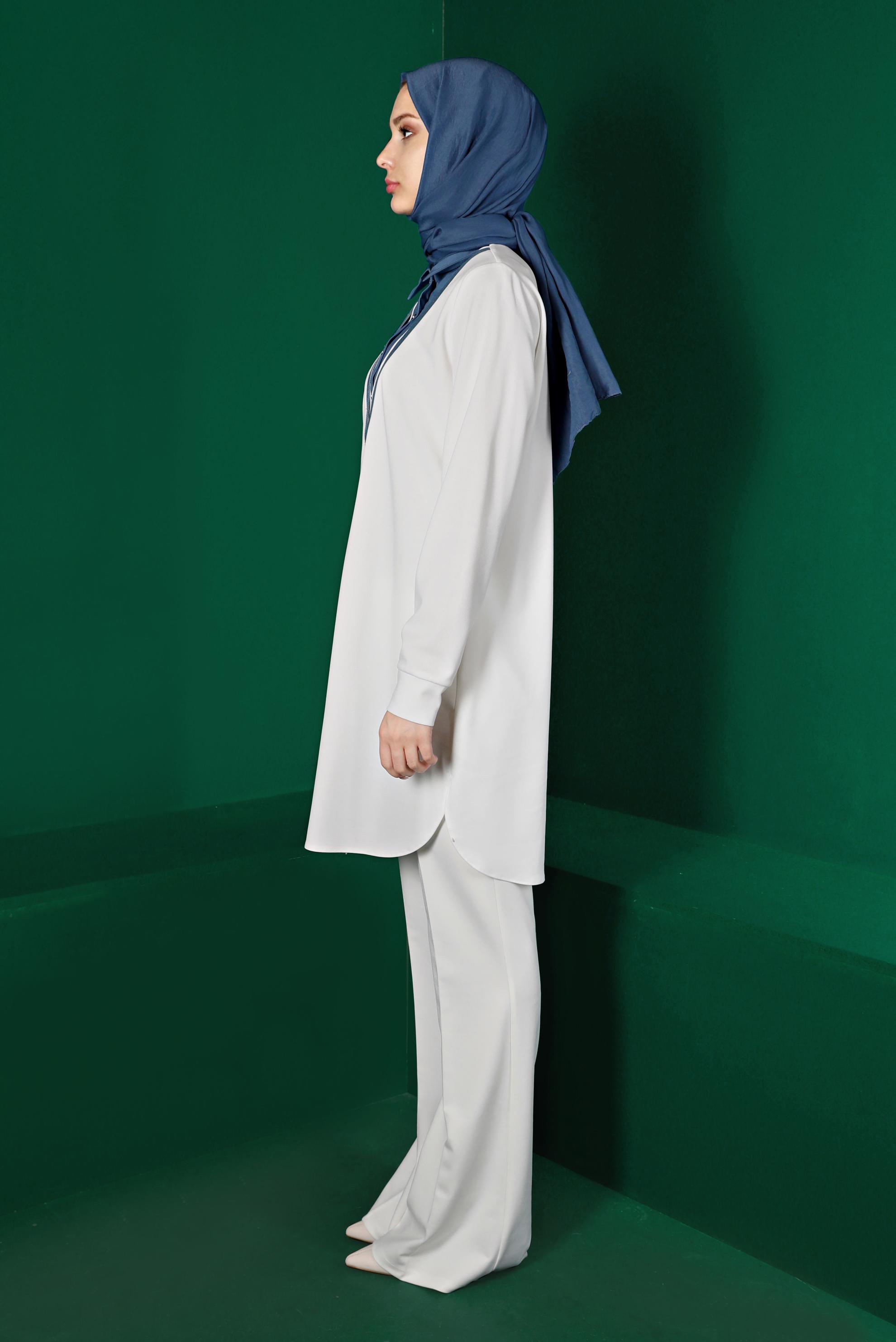 Tesettür giyim BEYAZ GÖMLEK YAKA TUNİK 43290