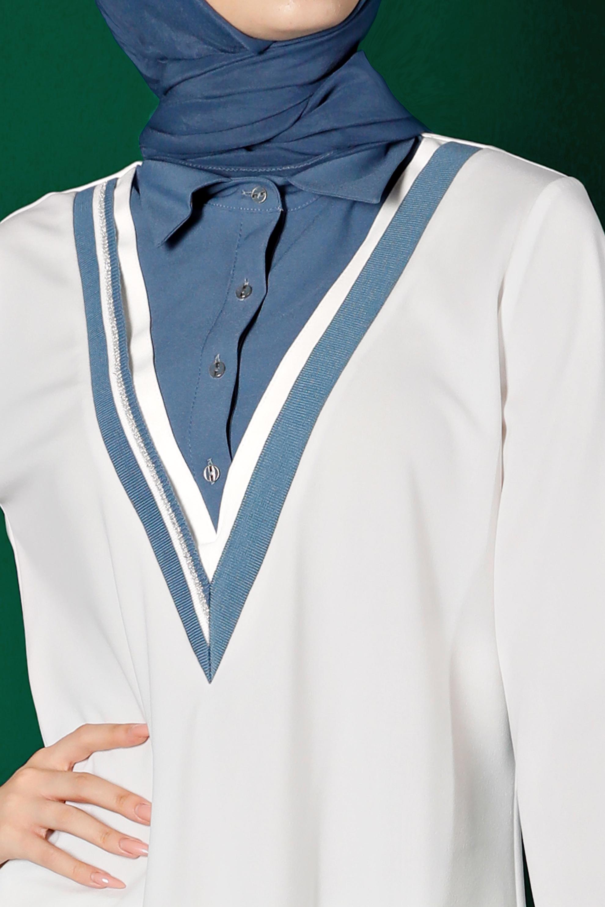 Tesettür giyim BEYAZ GÖMLEK YAKA TUNİK 43290