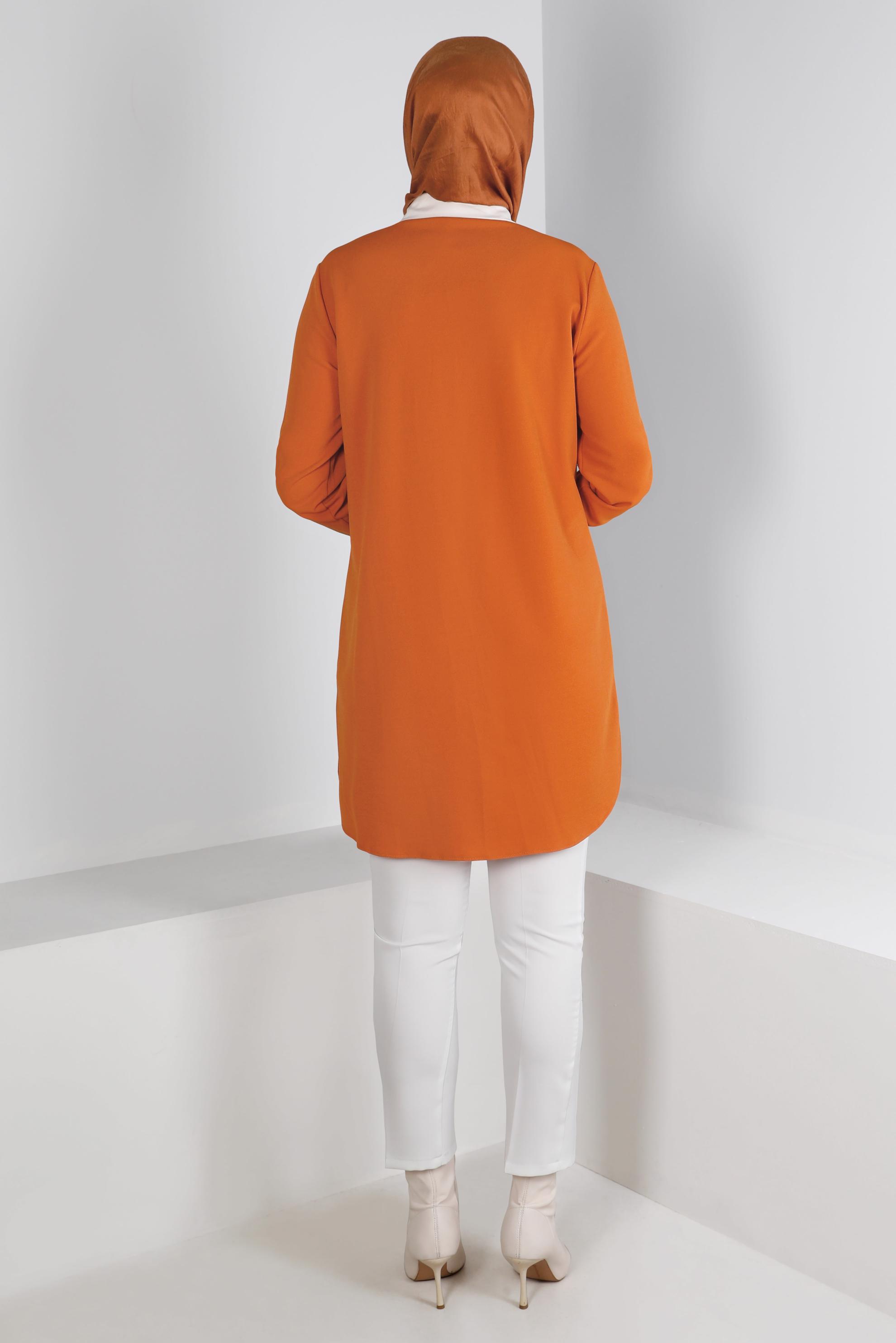 Tesettür giyim TURUNCU GÖMLEK YAKA TUNİK 43290