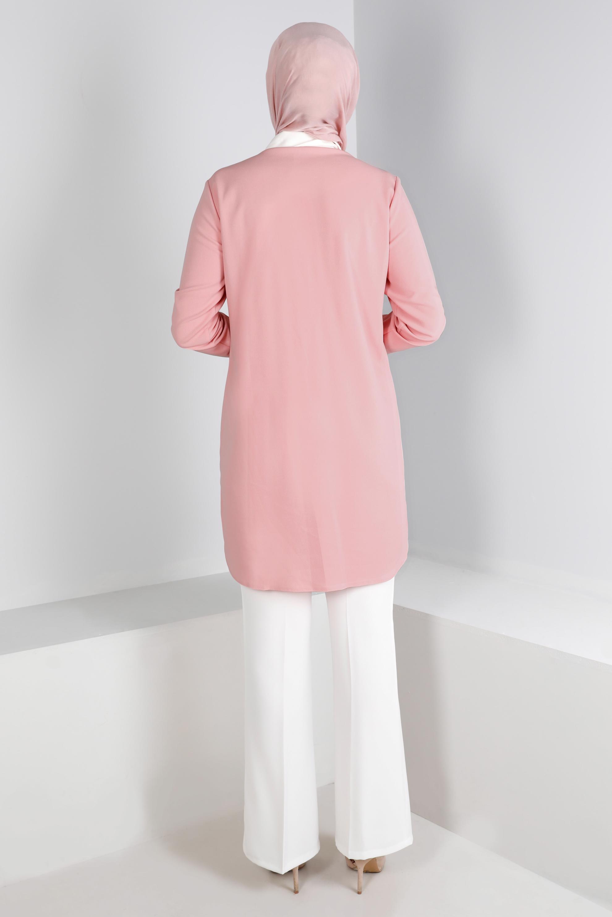 Tesettür giyim PUDRA GÖMLEK YAKA TUNİK 43290