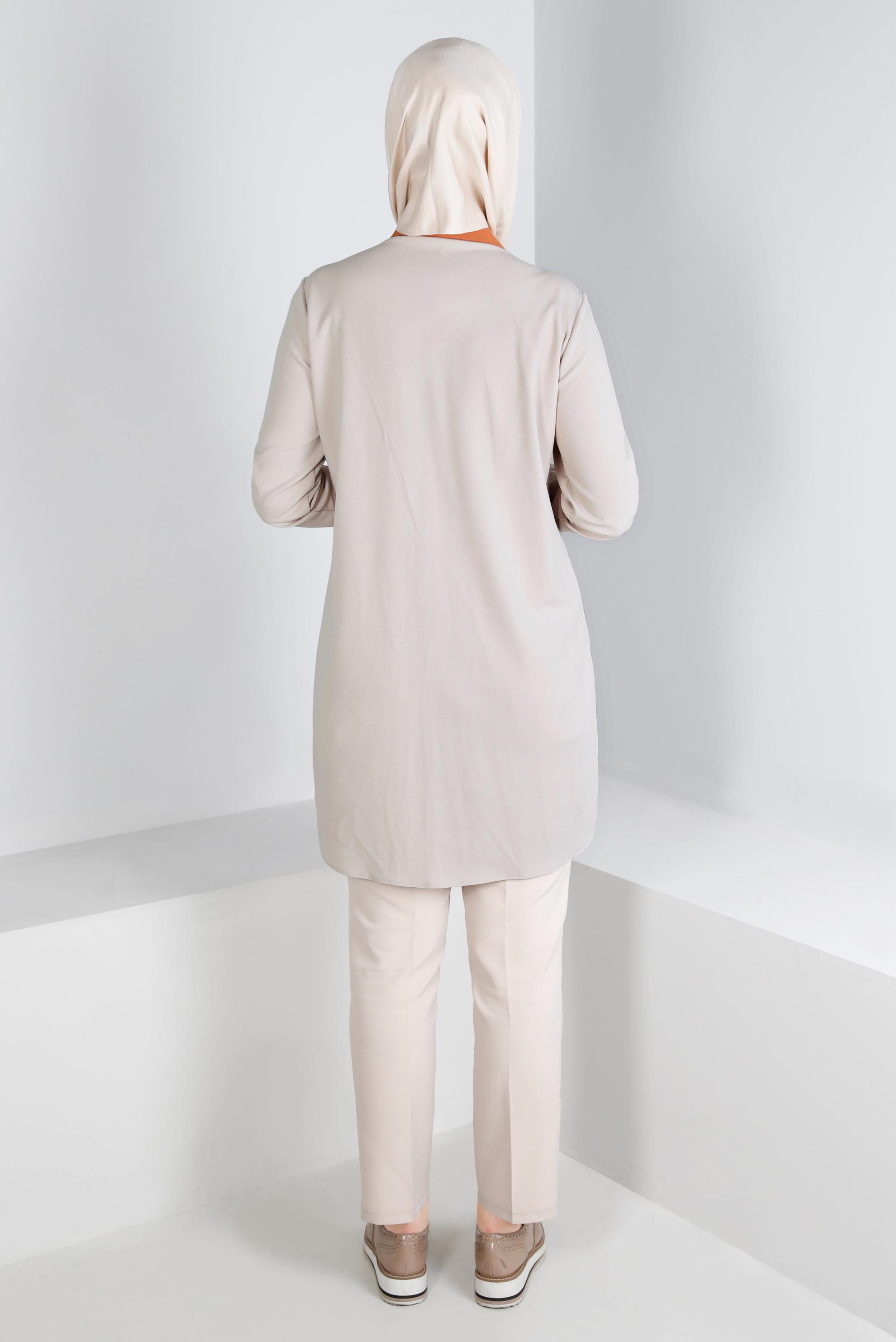 Tesettür giyim BEJ GÖMLEK YAKA TUNİK 43290