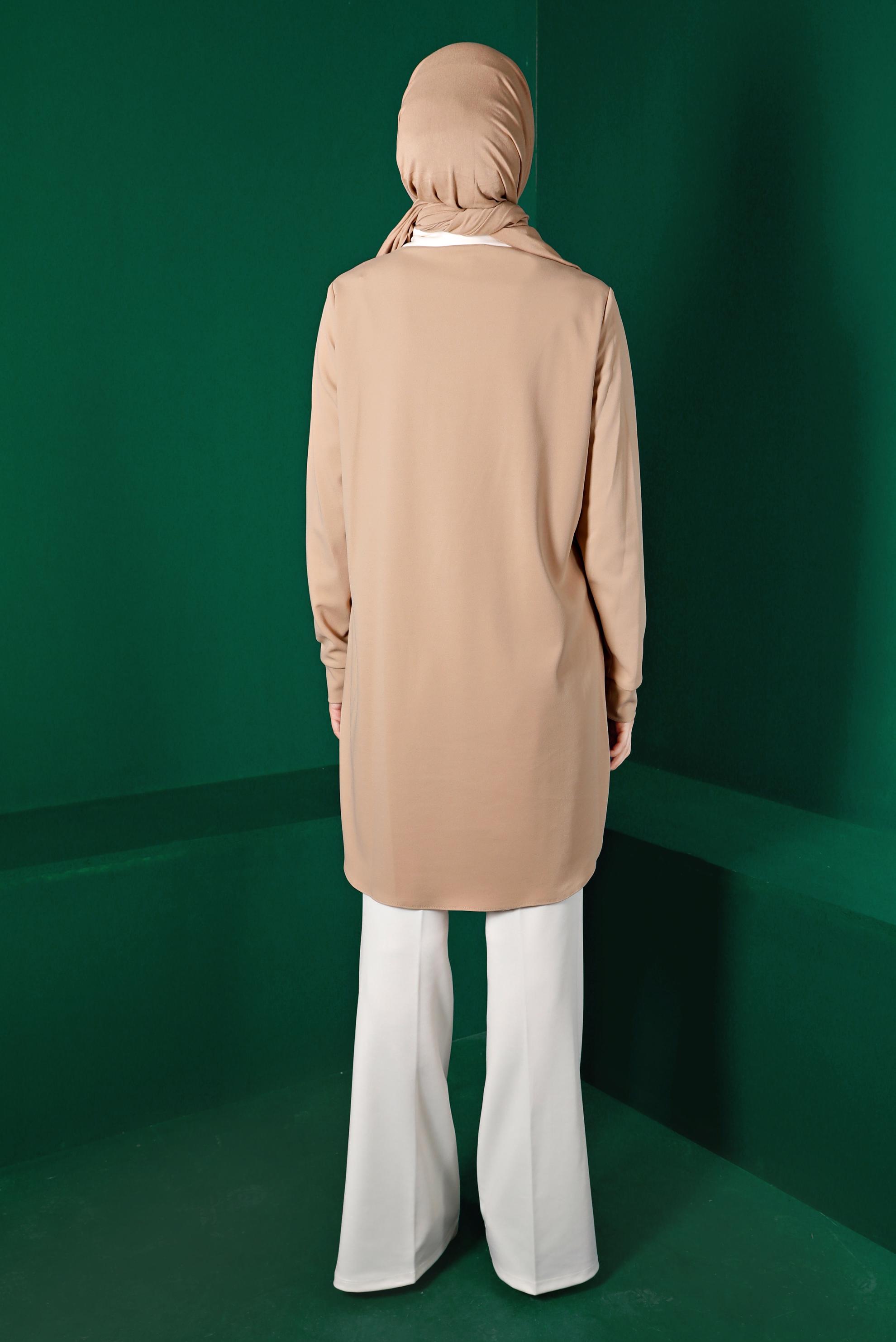 Tesettür giyim KUM GÖMLEK YAKA TUNİK 43290