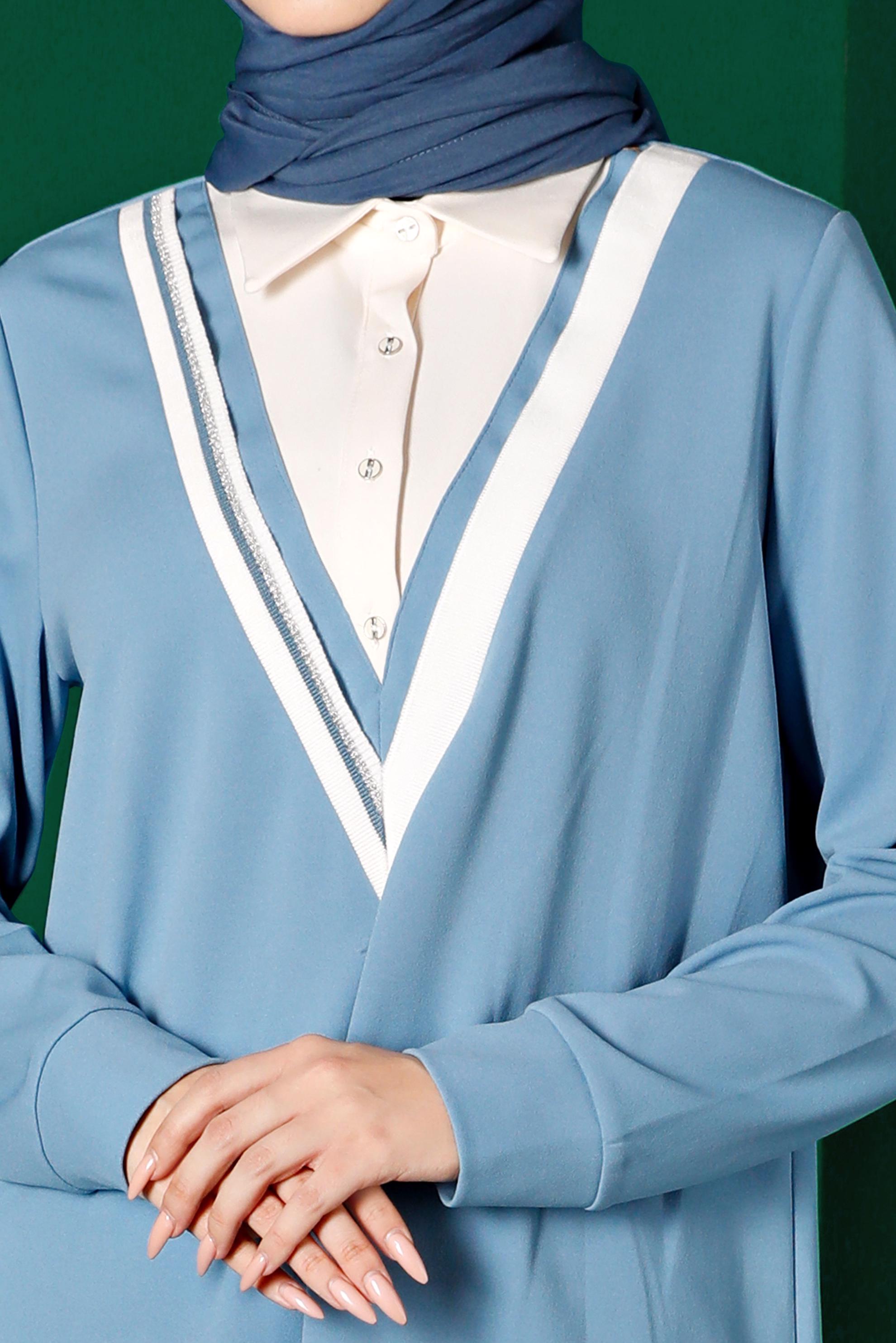 Tesettür giyim MAVİ GÖMLEK YAKA TUNİK 43290