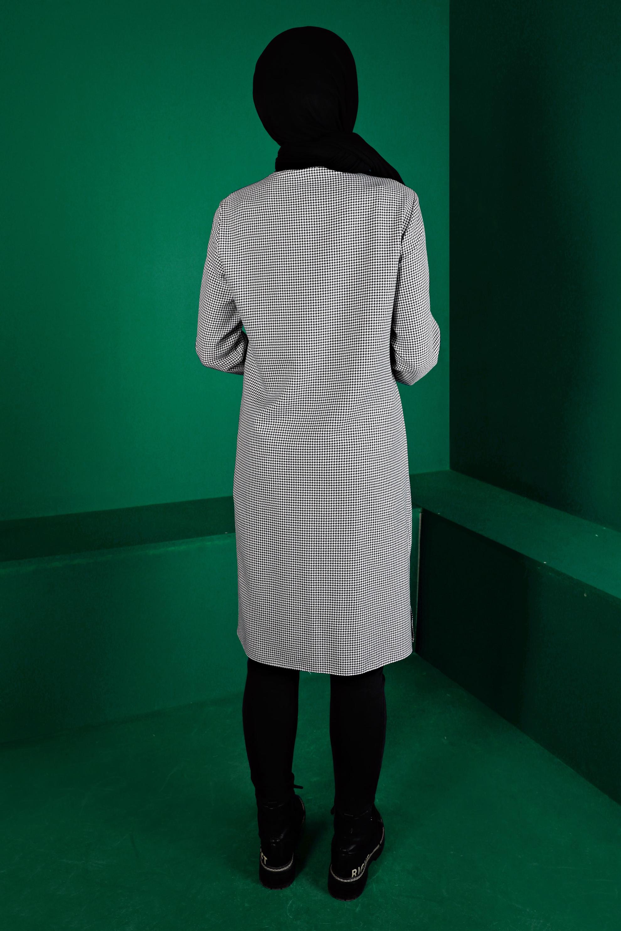 Vêtements hijab NOIR TUNIQUE TEXTURÉE PIED-DE-POULE INVISIBLE À BOUTONS 43291