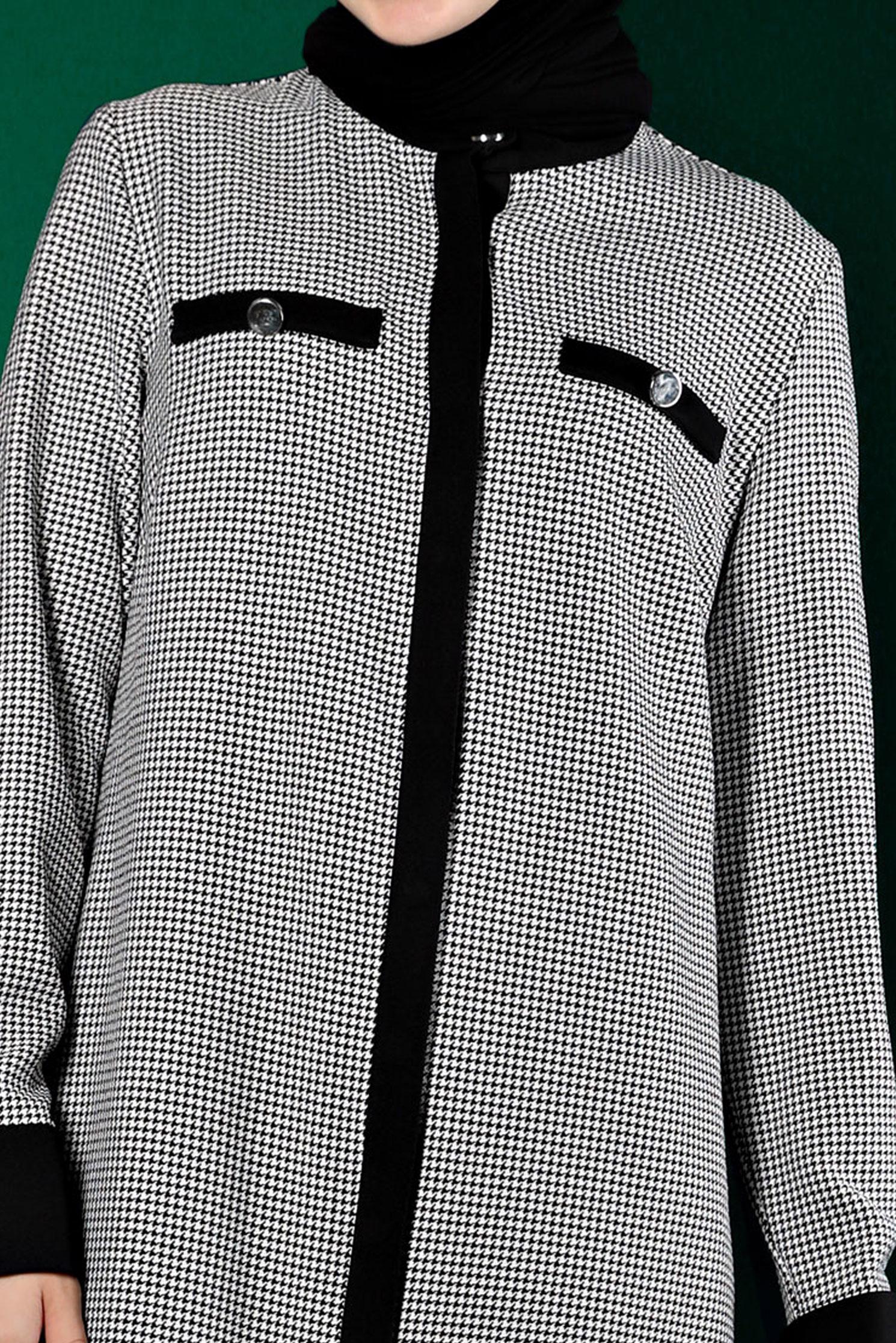 Vêtements hijab NOIR TUNIQUE TEXTURÉE PIED-DE-POULE INVISIBLE À BOUTONS 43291