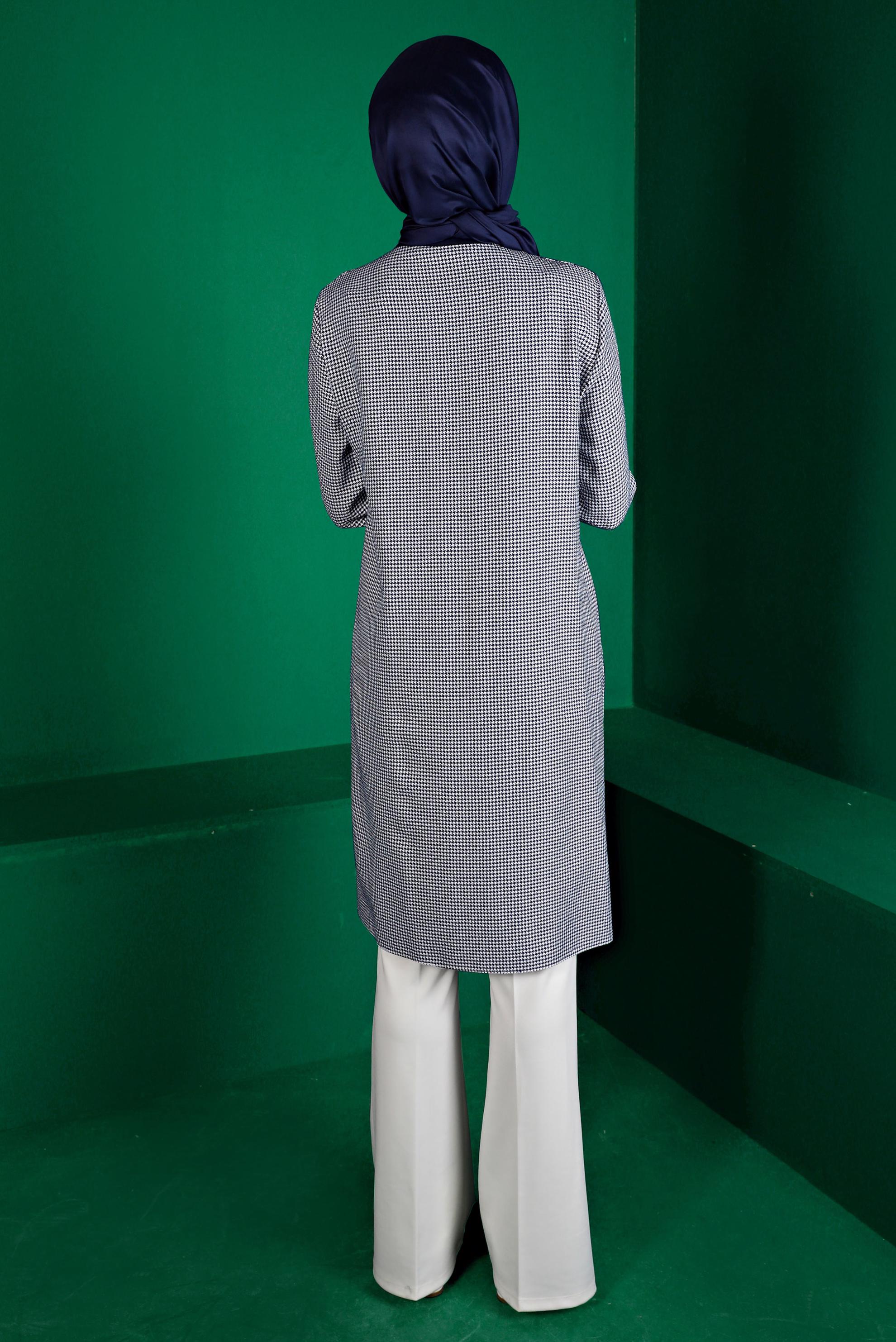 Vêtements hijab BLEU MARINE TUNIQUE TEXTURÉE PIED-DE-POULE INVISIBLE À BOUTONS 43291