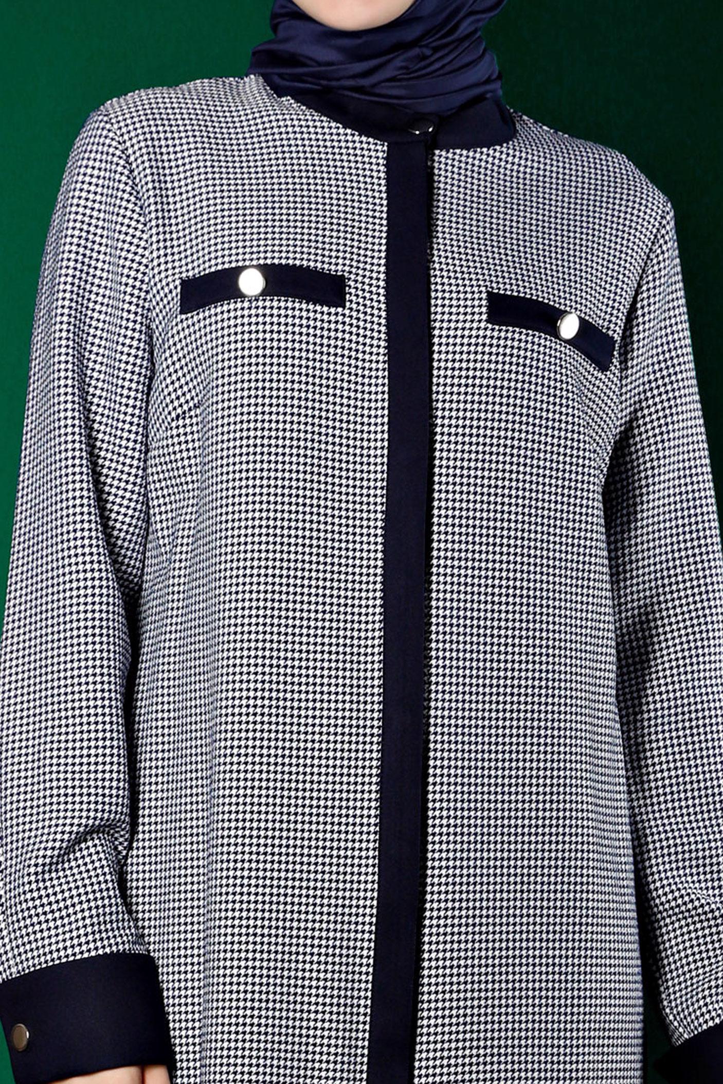 Vêtements hijab BLEU MARINE TUNIQUE TEXTURÉE PIED-DE-POULE INVISIBLE À BOUTONS 43291