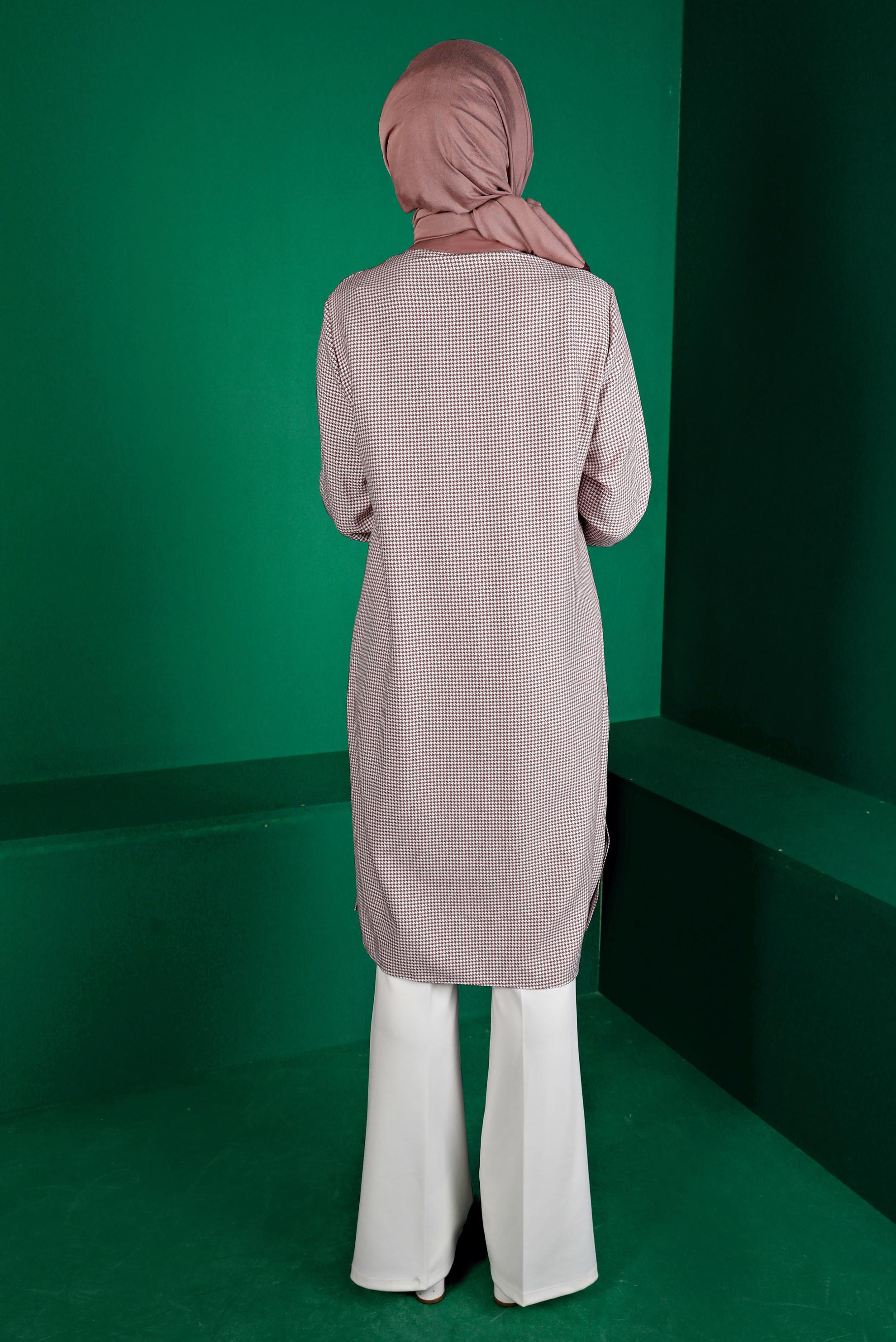 Hijab clothing POWDER INVISIBLE BUTTONED HOUNDSTOOTH TEXTURED TUNIC 43291