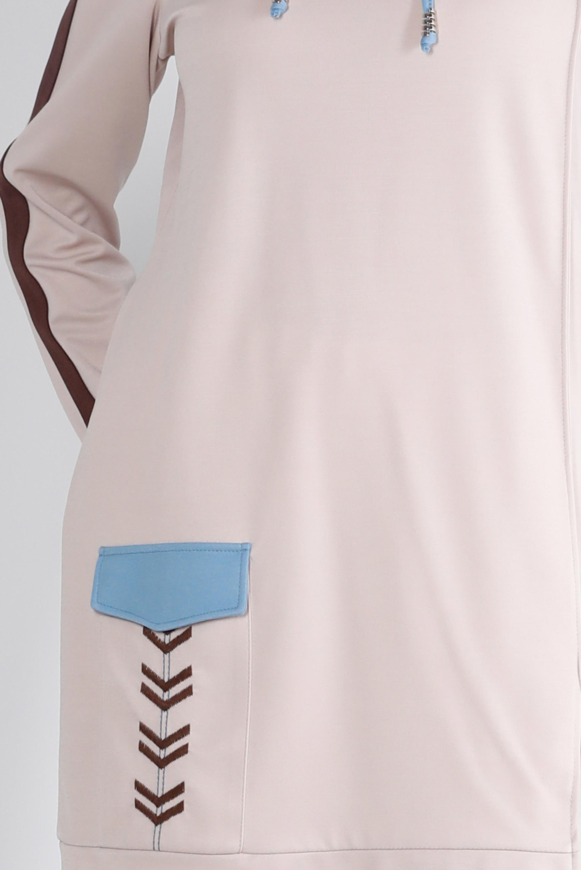 Vêtements hijab BEIGE TUNIQUE À CAPUCHE DÉTAILS RAYURES 43296