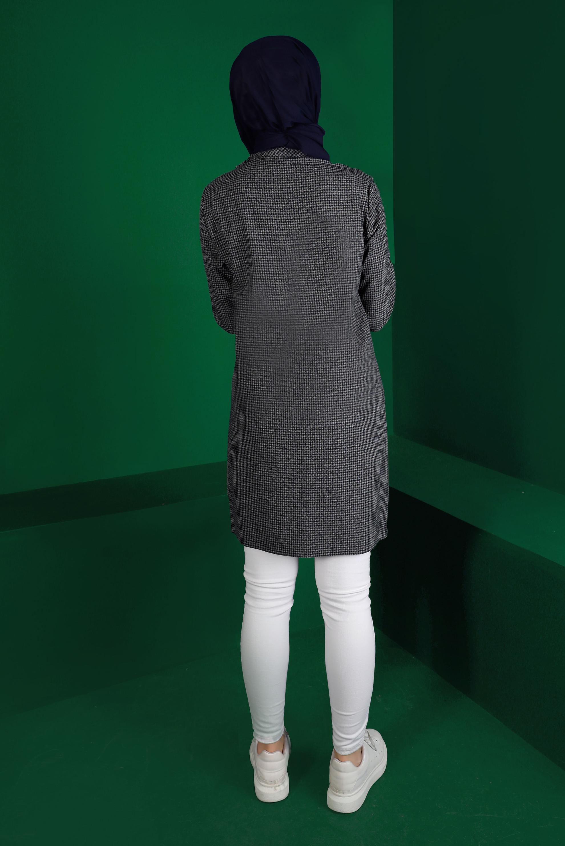 Tesettür giyim LACİVERT EKOSE DESEN FİYONK DETAYLI TUNİK 43298 