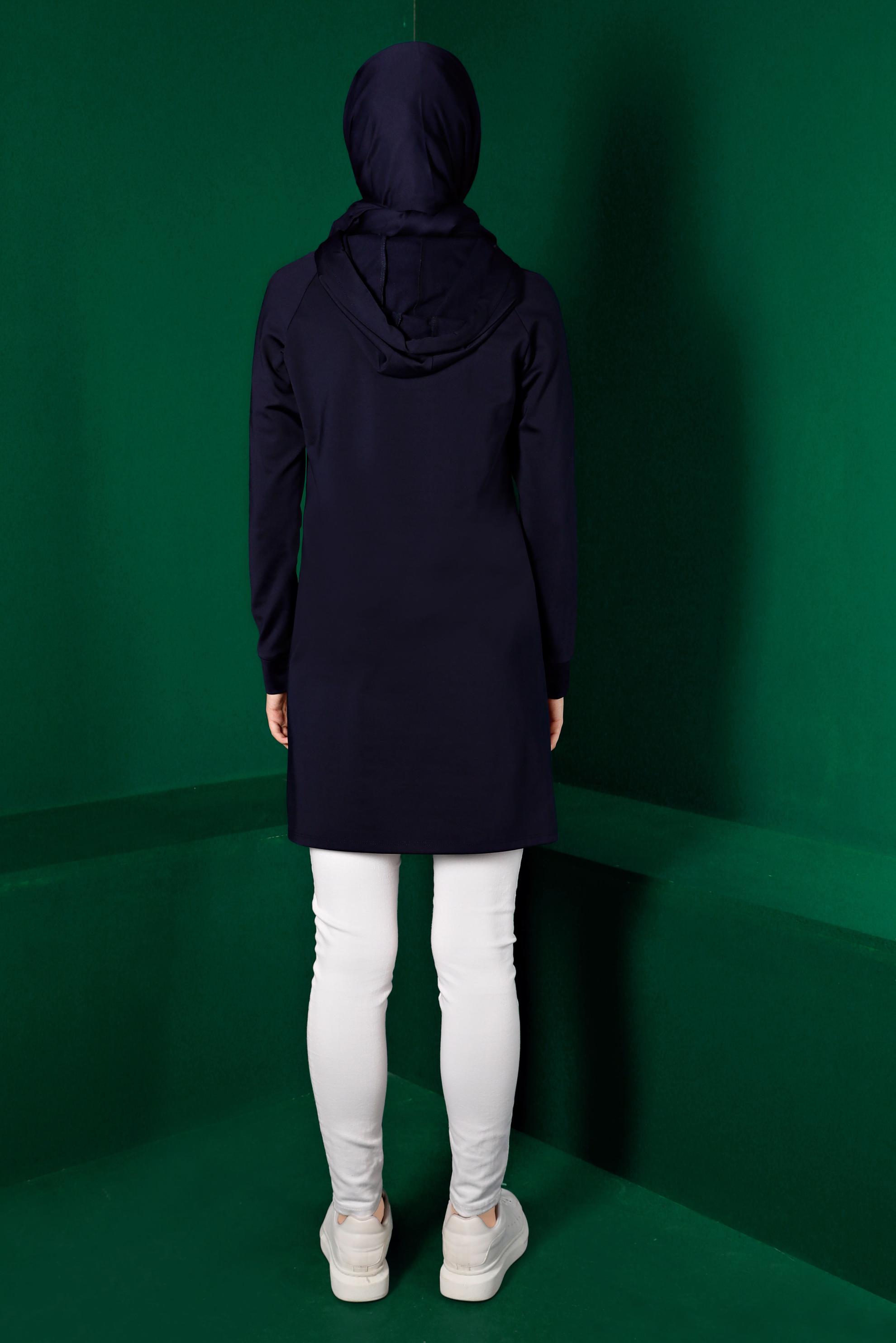 Tesettür giyim LACİVERT KAZAYAĞI DETAYLI CEPLİ TUNİK 43299 