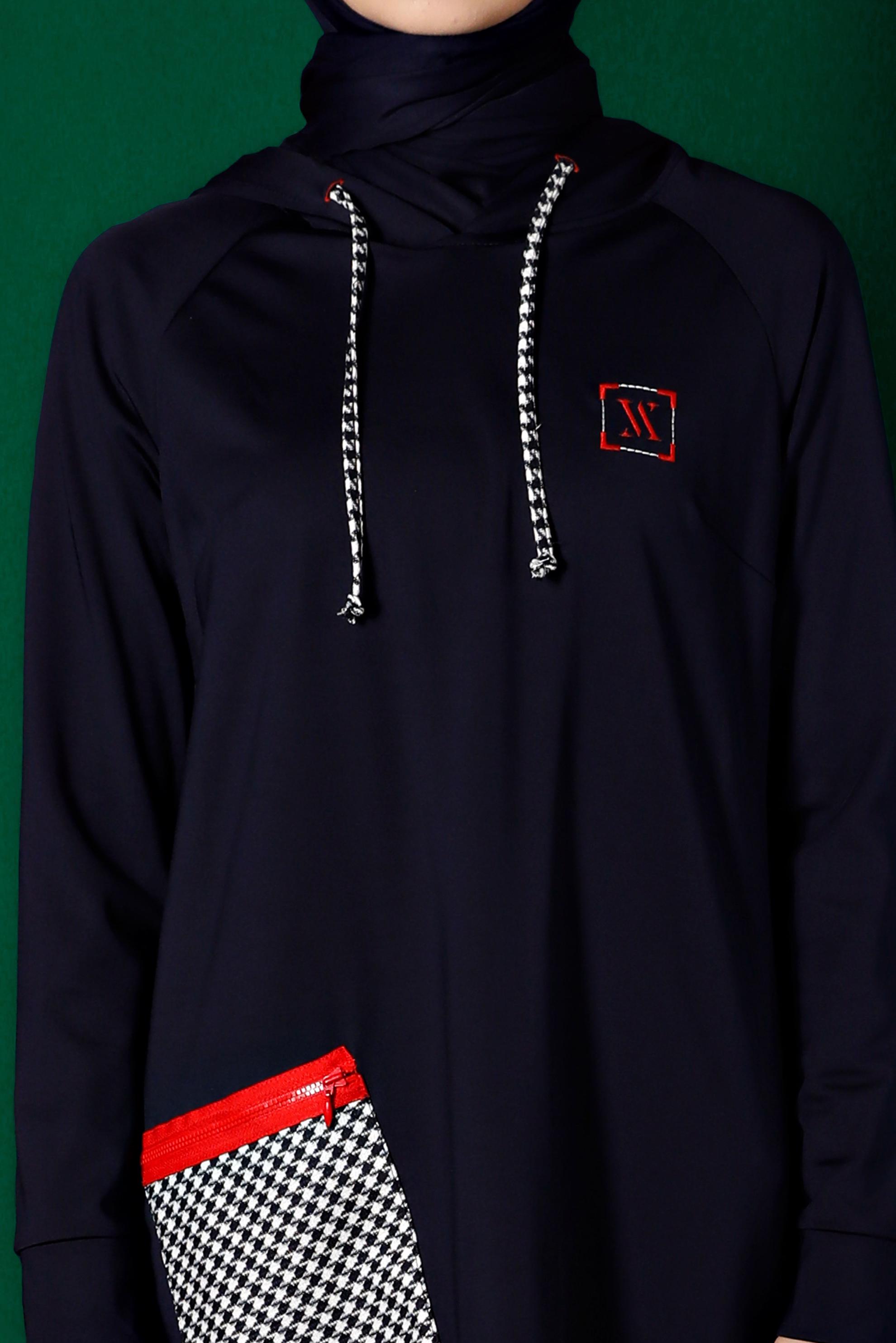 Tesettür giyim LACİVERT KAZAYAĞI DETAYLI CEPLİ TUNİK 43299 