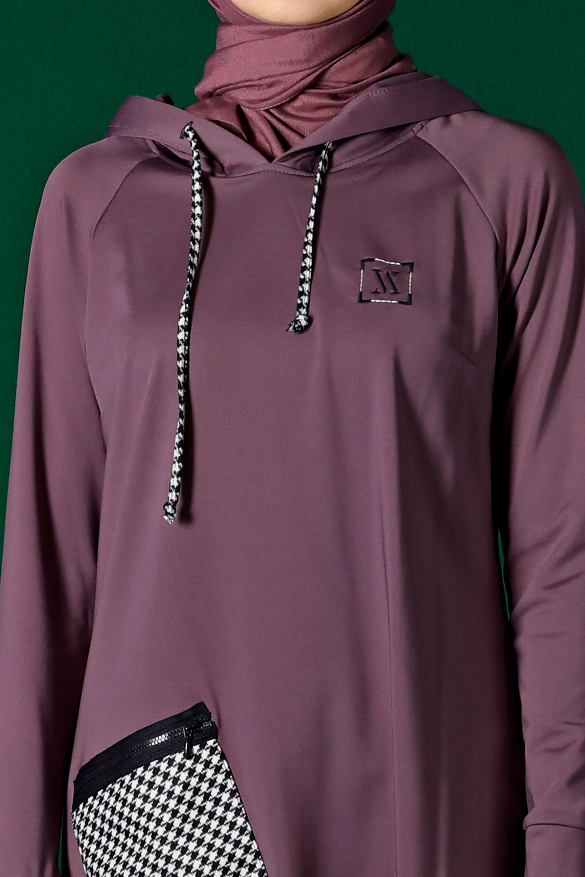 Tesettür giyim MOR KAZAYAĞI DETAYLI CEPLİ TUNİK 43299 