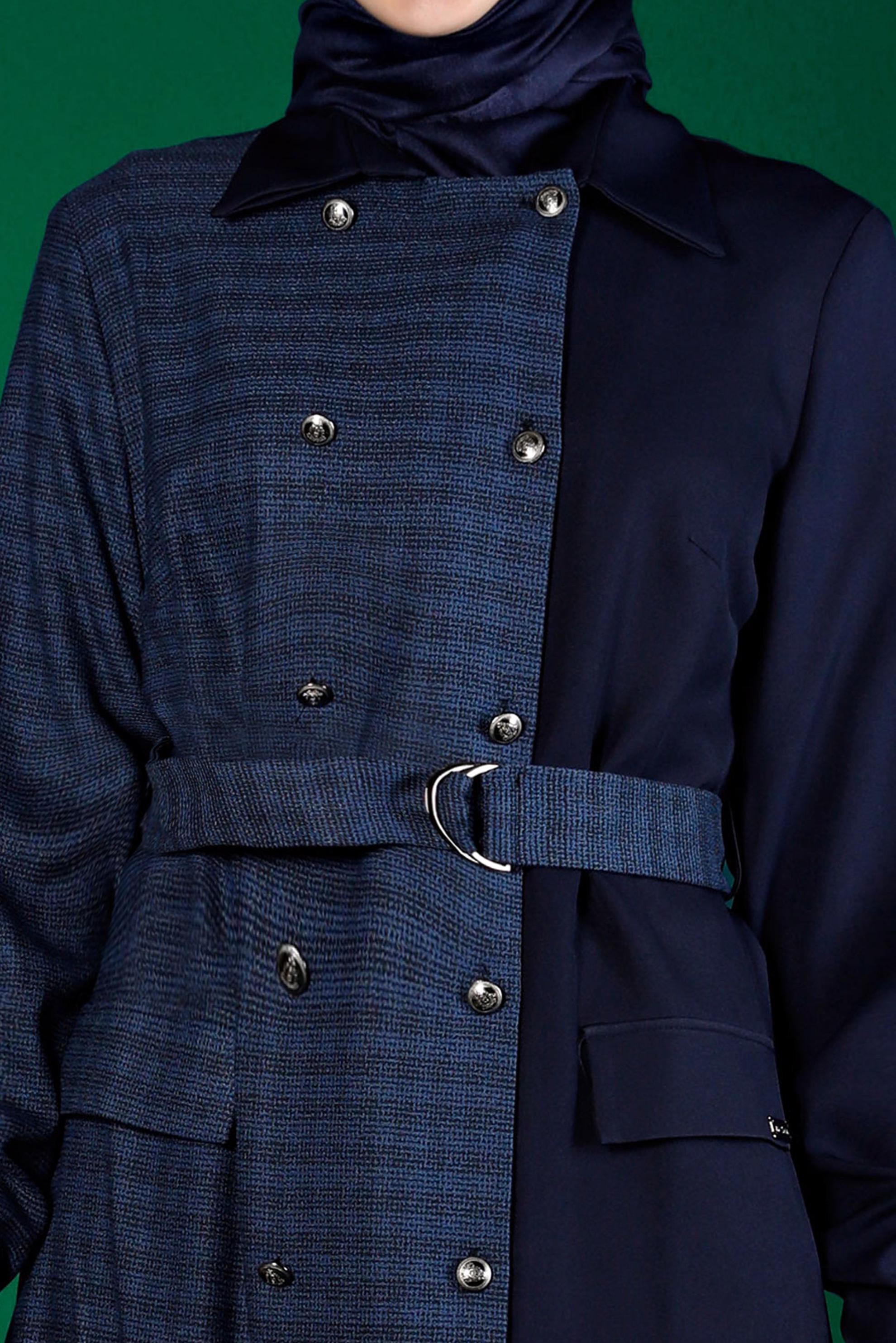 Tesettür giyim LACİVERT EKOSE DETAYLI KEMERLİ TUNİK 43312