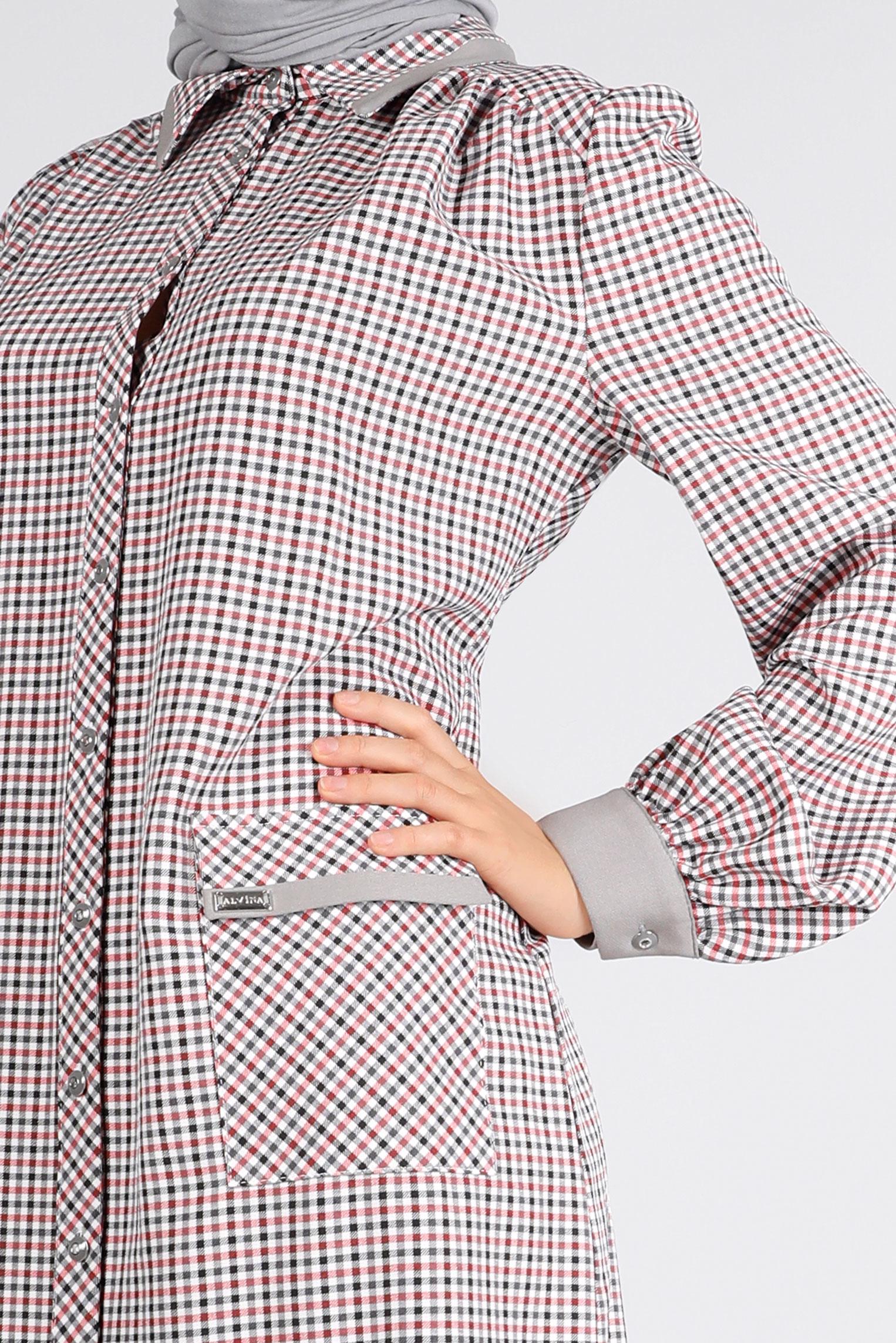 Tesettür giyim KIRMIZI PÖTİKARE DESEN CEPLİ TUNİK 43313 