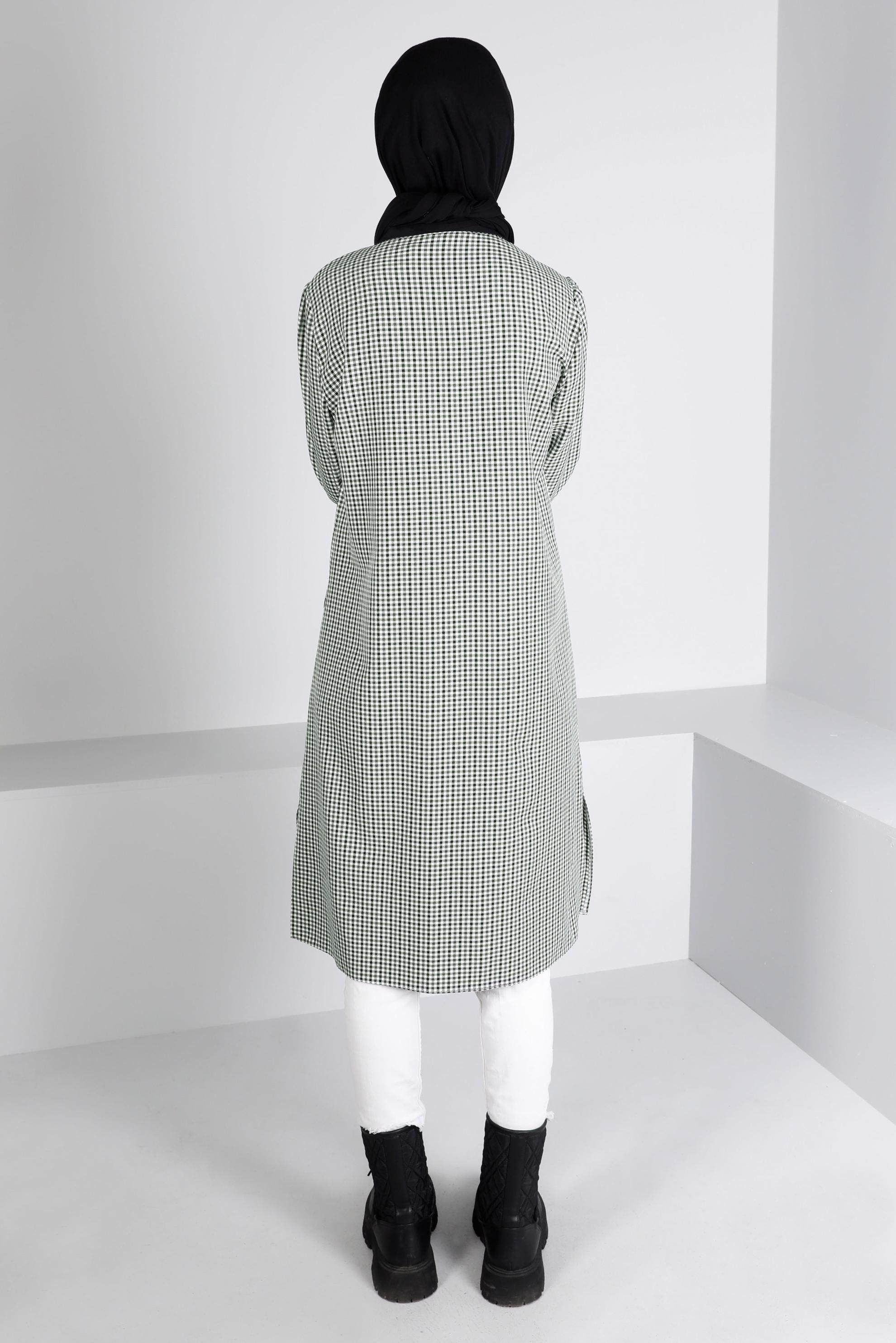 Tesettür giyim HAKİ PÖTİKARE DESEN CEPLİ TUNİK 43313 