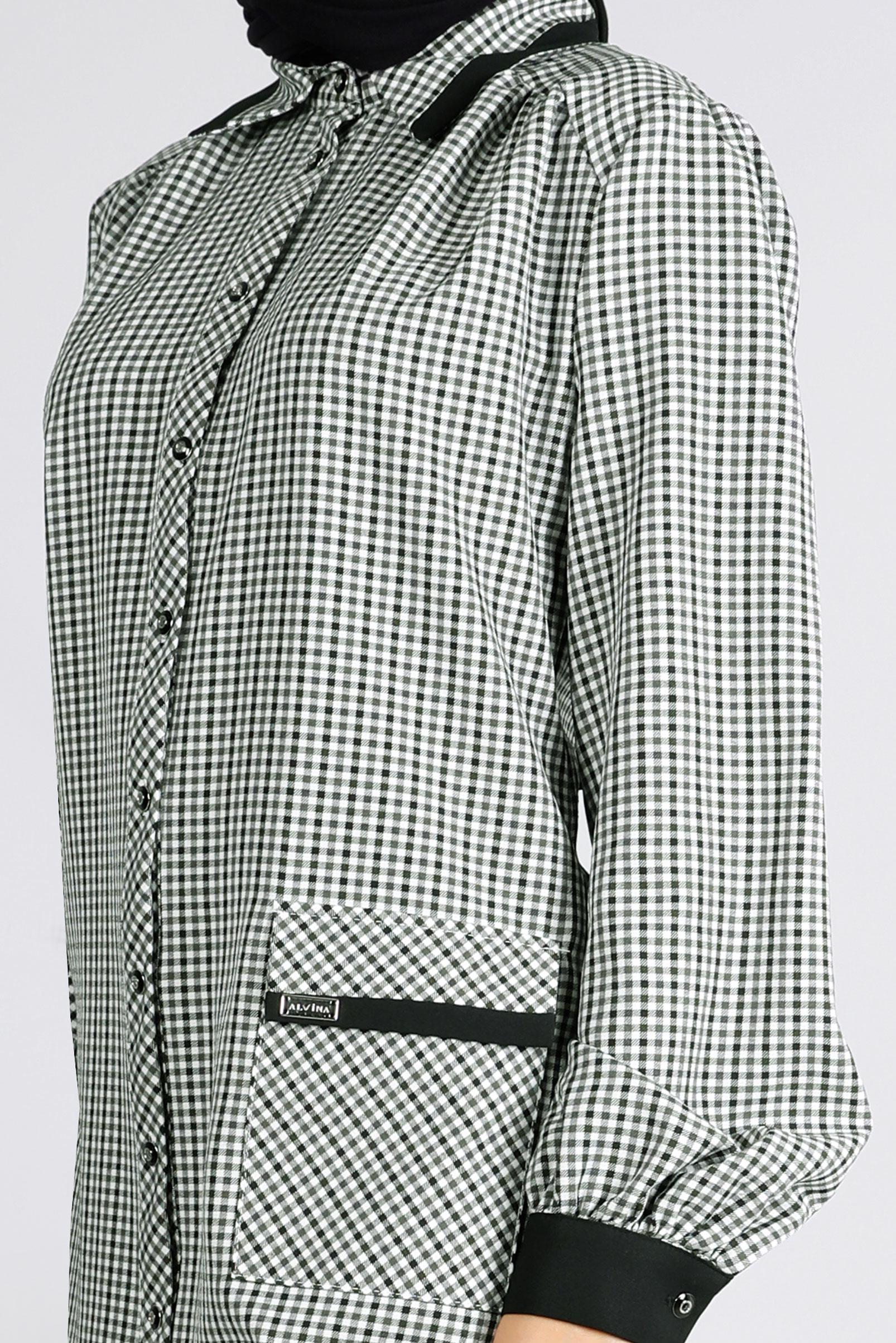 Tesettür giyim HAKİ PÖTİKARE DESEN CEPLİ TUNİK 43313 