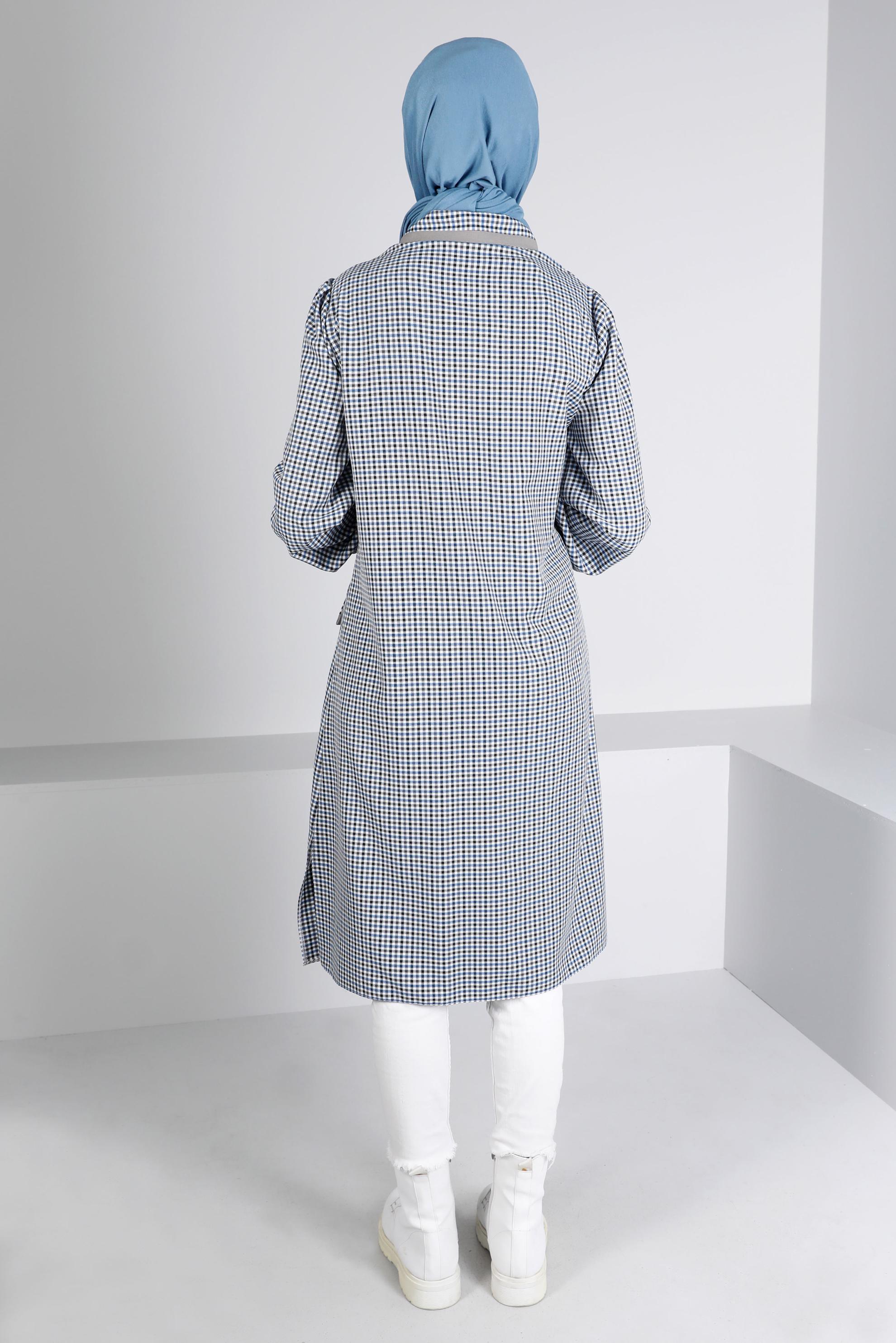 Tesettür giyim LACİVERT PÖTİKARE DESEN CEPLİ TUNİK 43313 