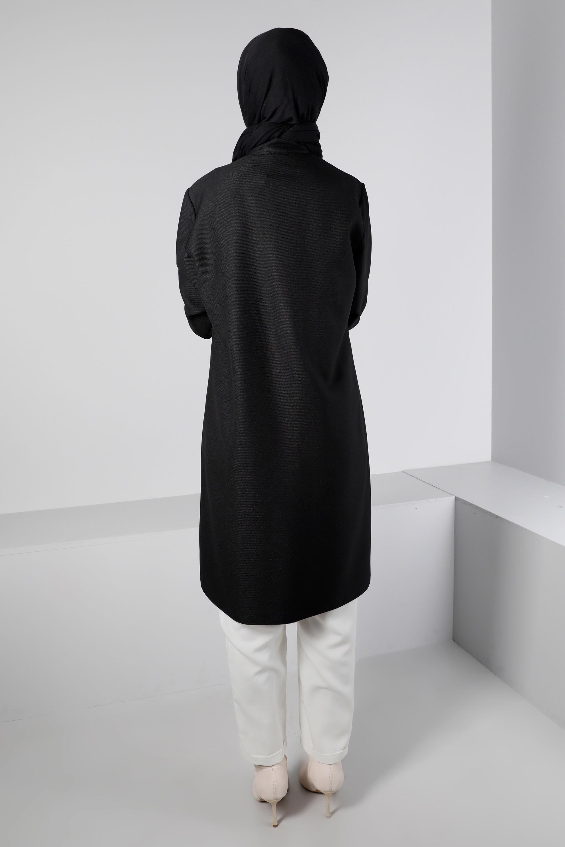 Tesettür giyim SİYAH ZİNCİR DETAYLI DÜĞMELİ TUNİK 43314