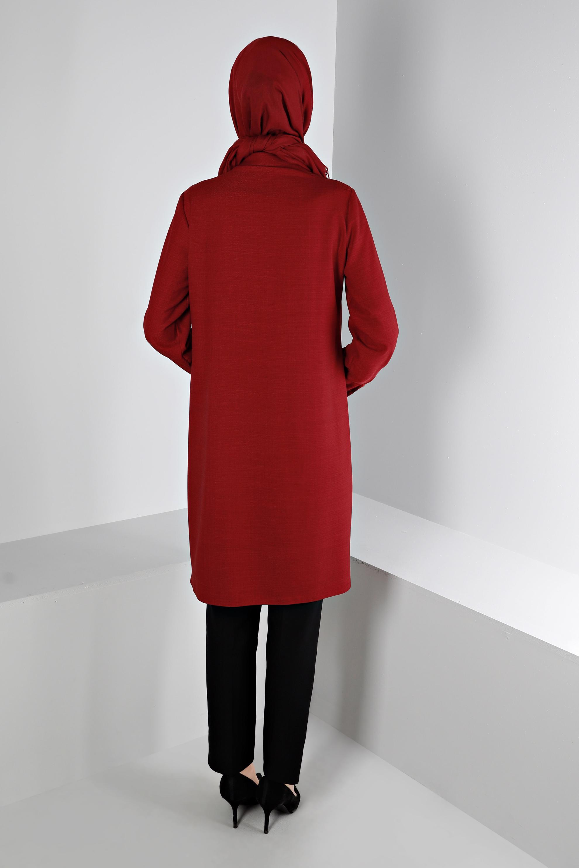 Tesettür giyim KIRMIZI ZİNCİR DETAYLI DÜĞMELİ TUNİK 43314