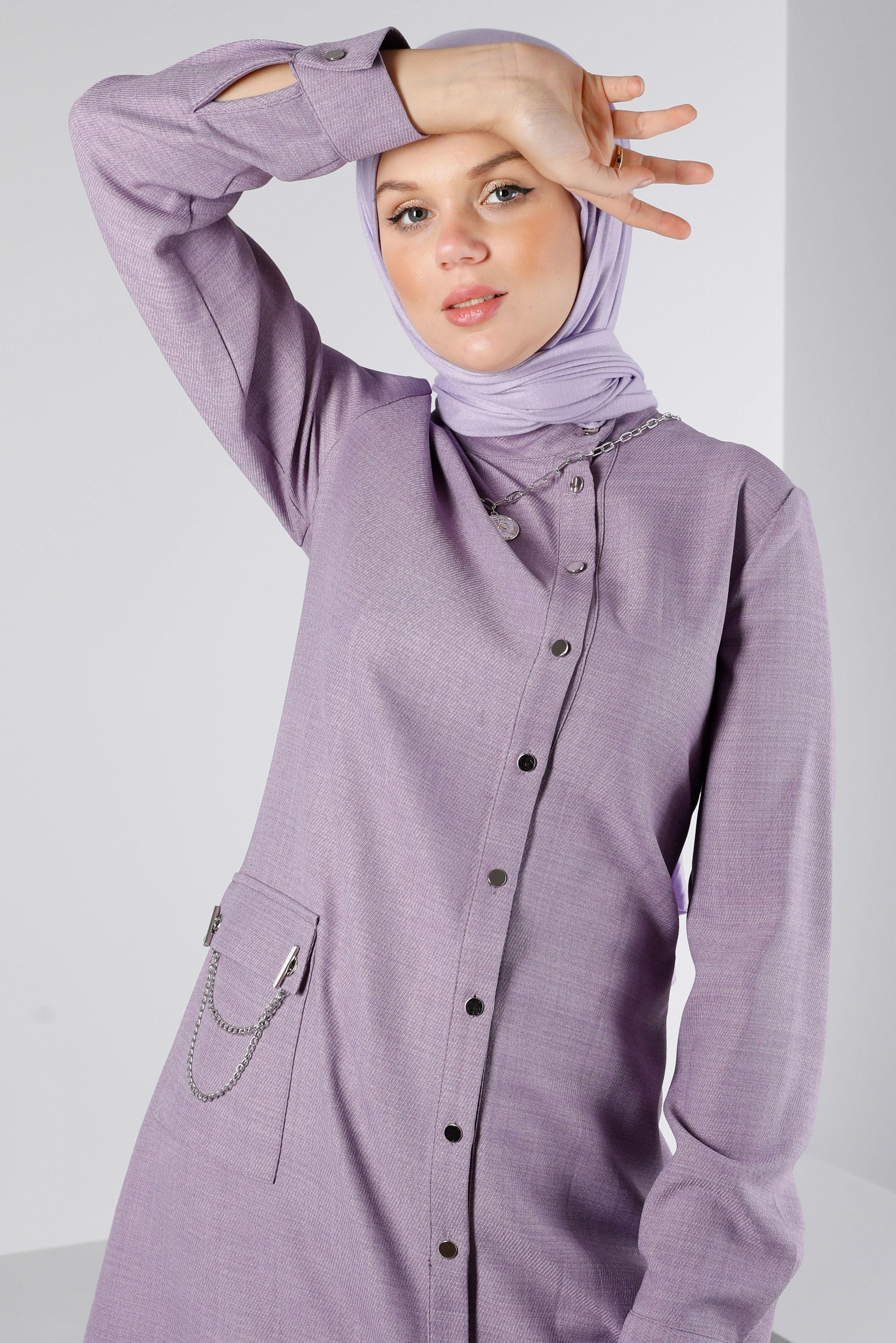 Tesettür giyim MOR ZİNCİR DETAYLI DÜĞMELİ TUNİK 43314