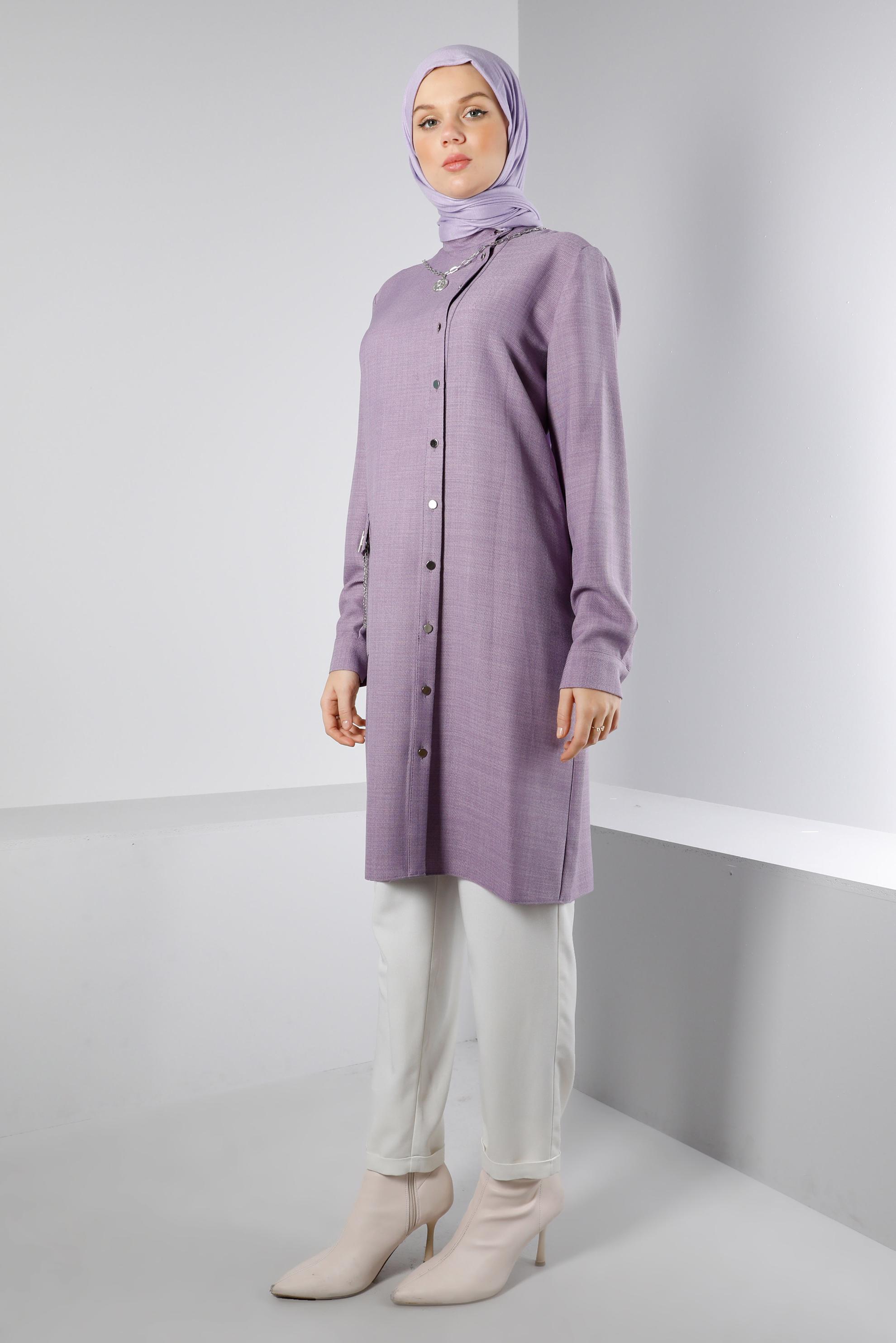 Tesettür giyim MOR ZİNCİR DETAYLI DÜĞMELİ TUNİK 43314
