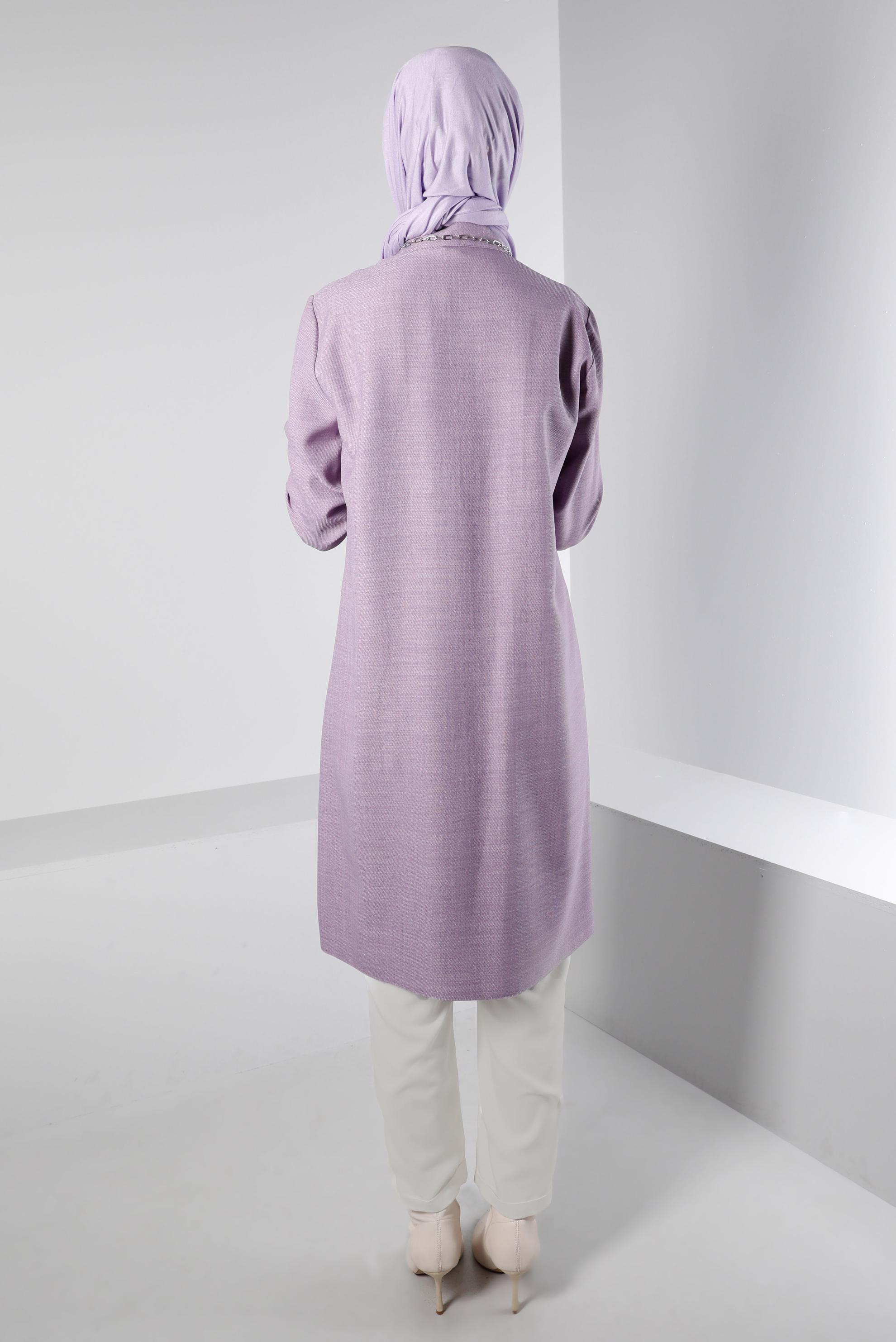 Tesettür giyim MOR ZİNCİR DETAYLI DÜĞMELİ TUNİK 43314