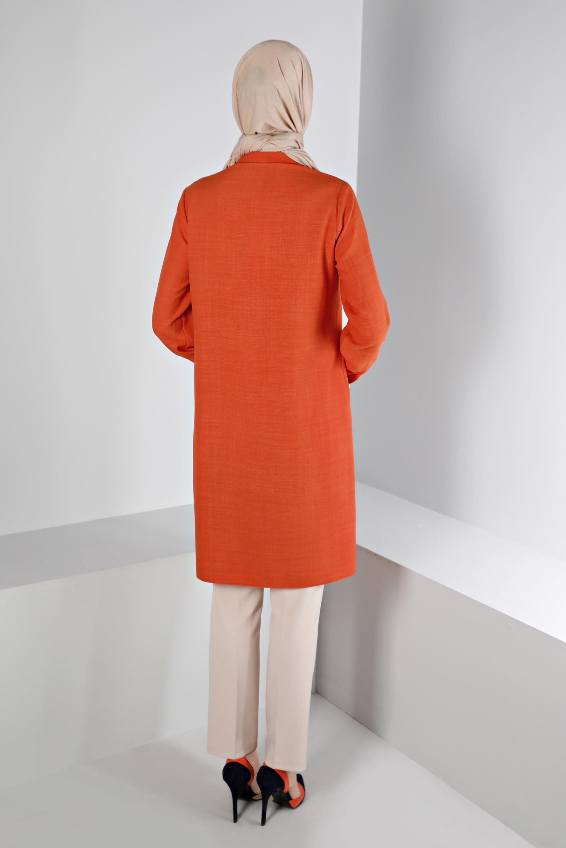 Tesettür giyim TURUNCU ZİNCİR DETAYLI DÜĞMELİ TUNİK 43314