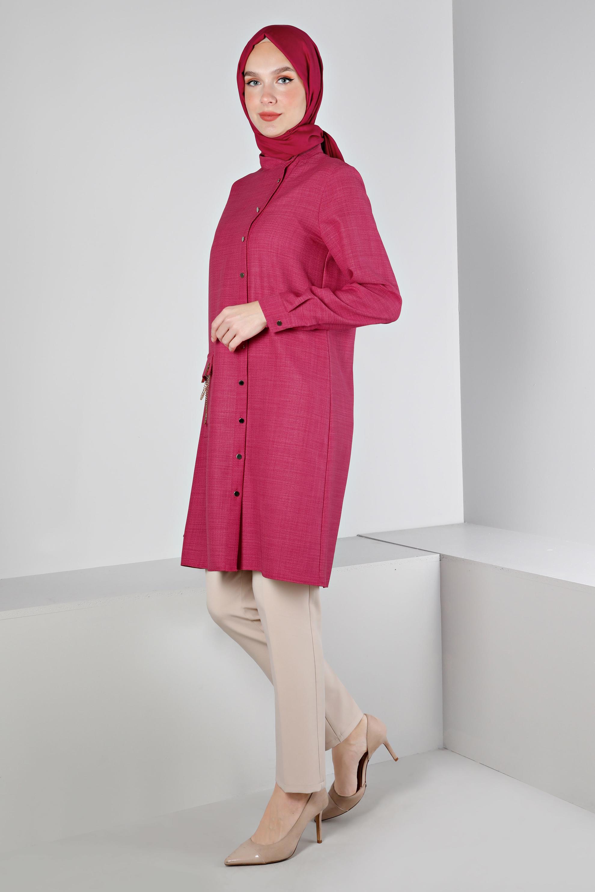 Tesettür giyim FUŞYA ZİNCİR DETAYLI DÜĞMELİ TUNİK 43314