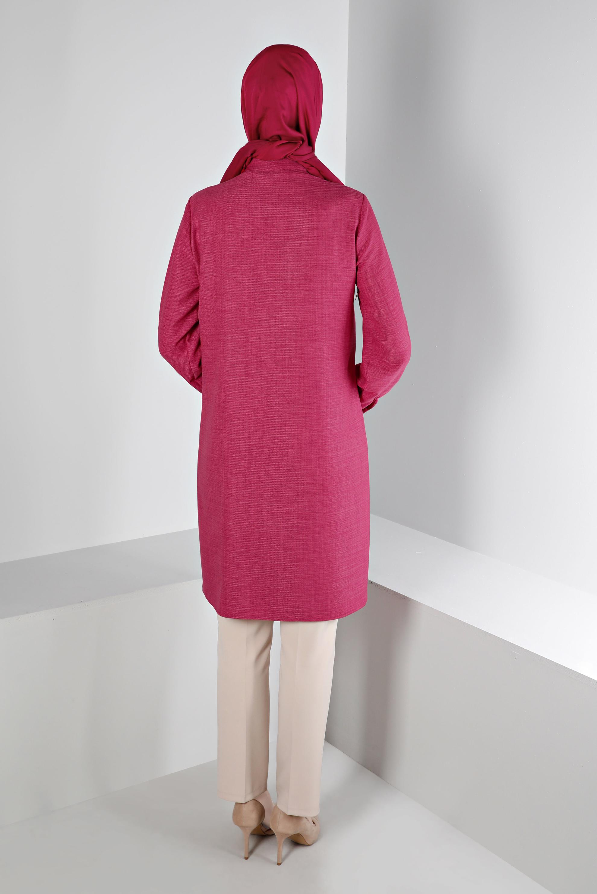 Tesettür giyim FUŞYA ZİNCİR DETAYLI DÜĞMELİ TUNİK 43314