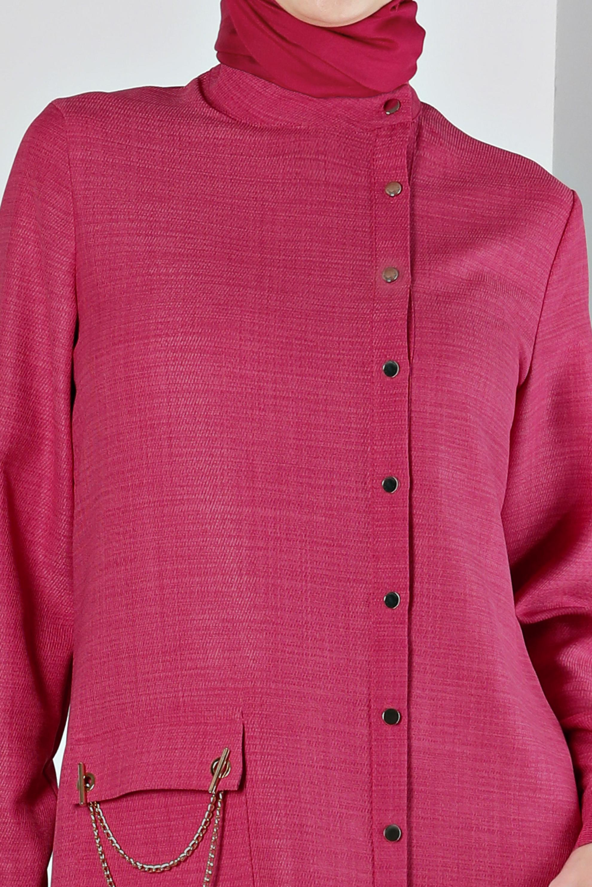 Tesettür giyim FUŞYA ZİNCİR DETAYLI DÜĞMELİ TUNİK 43314