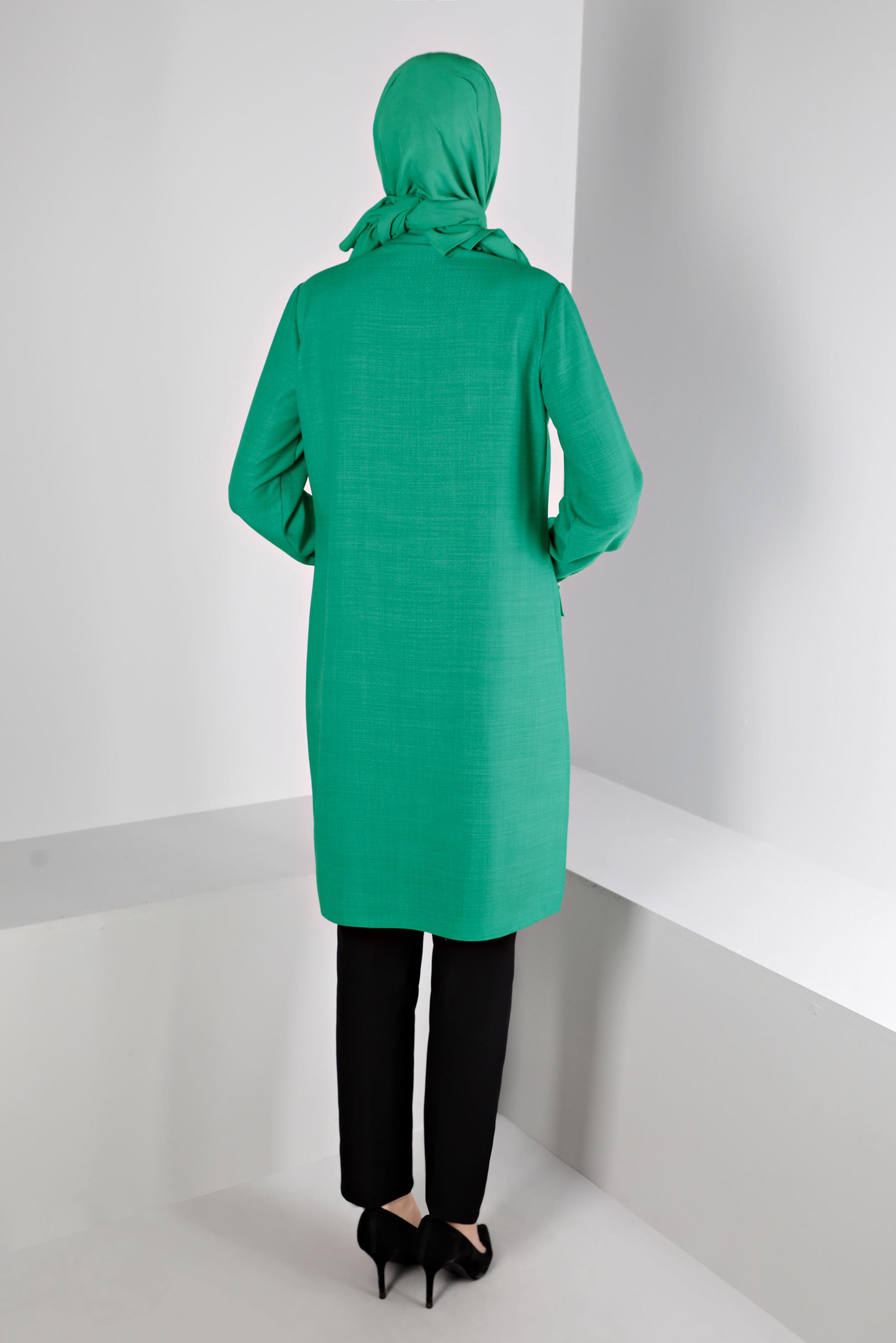 Tesettür giyim YEŞİL ZİNCİR DETAYLI DÜĞMELİ TUNİK 43314