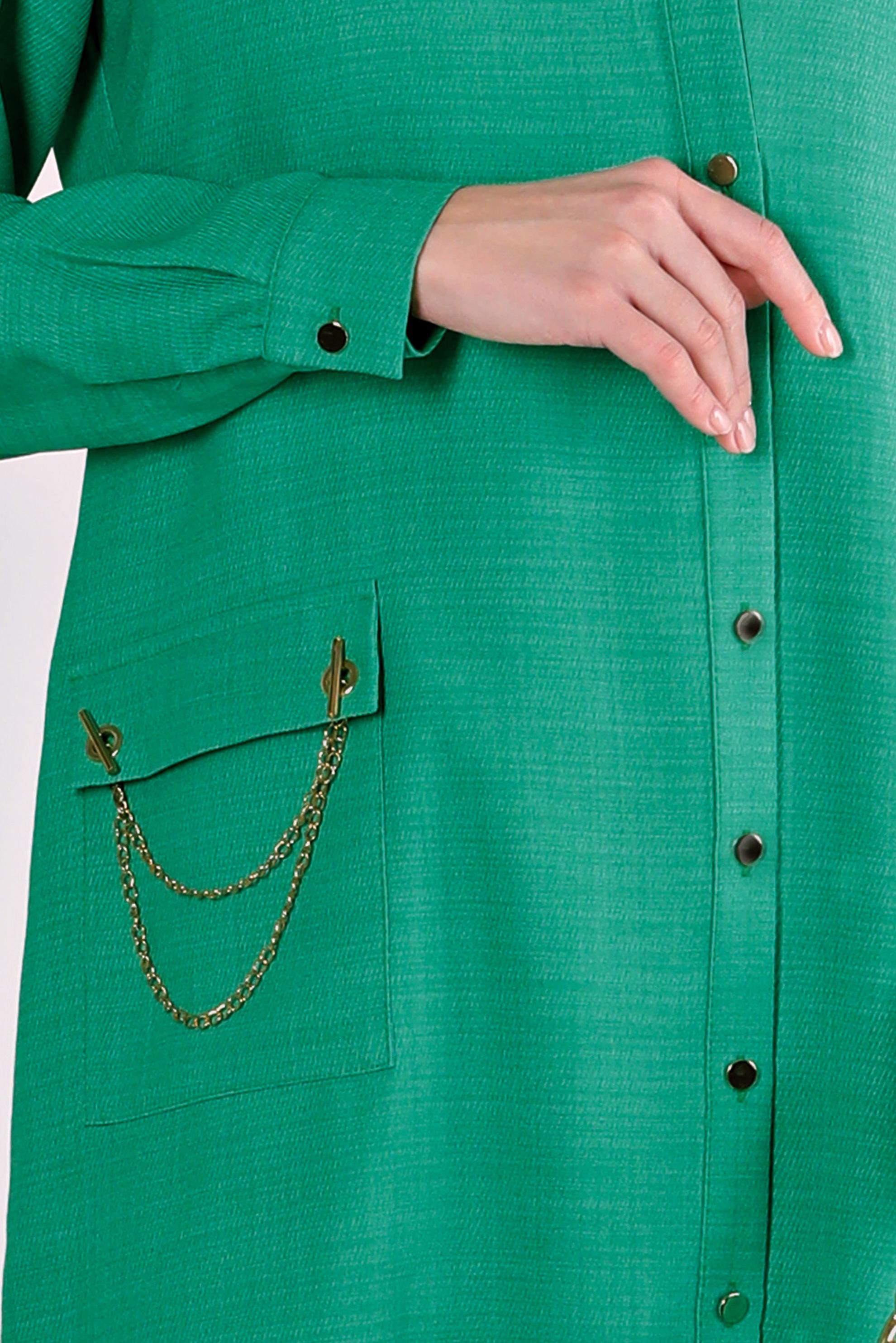 Tesettür giyim YEŞİL ZİNCİR DETAYLI DÜĞMELİ TUNİK 43314