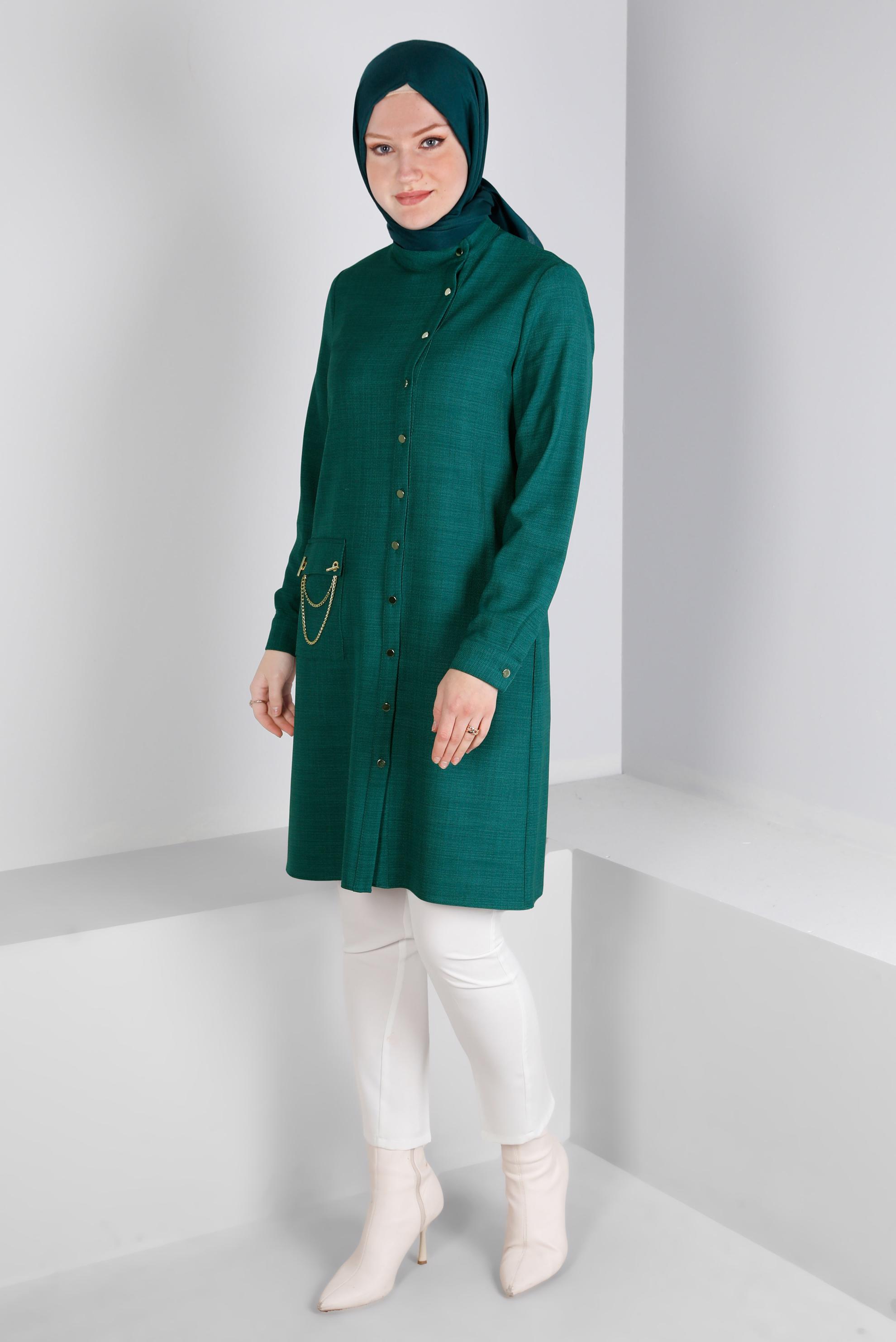 Vêtements hijab VERT TUNIQUE BOUTONNÉE DÉTAIL CHAÎNE 43314