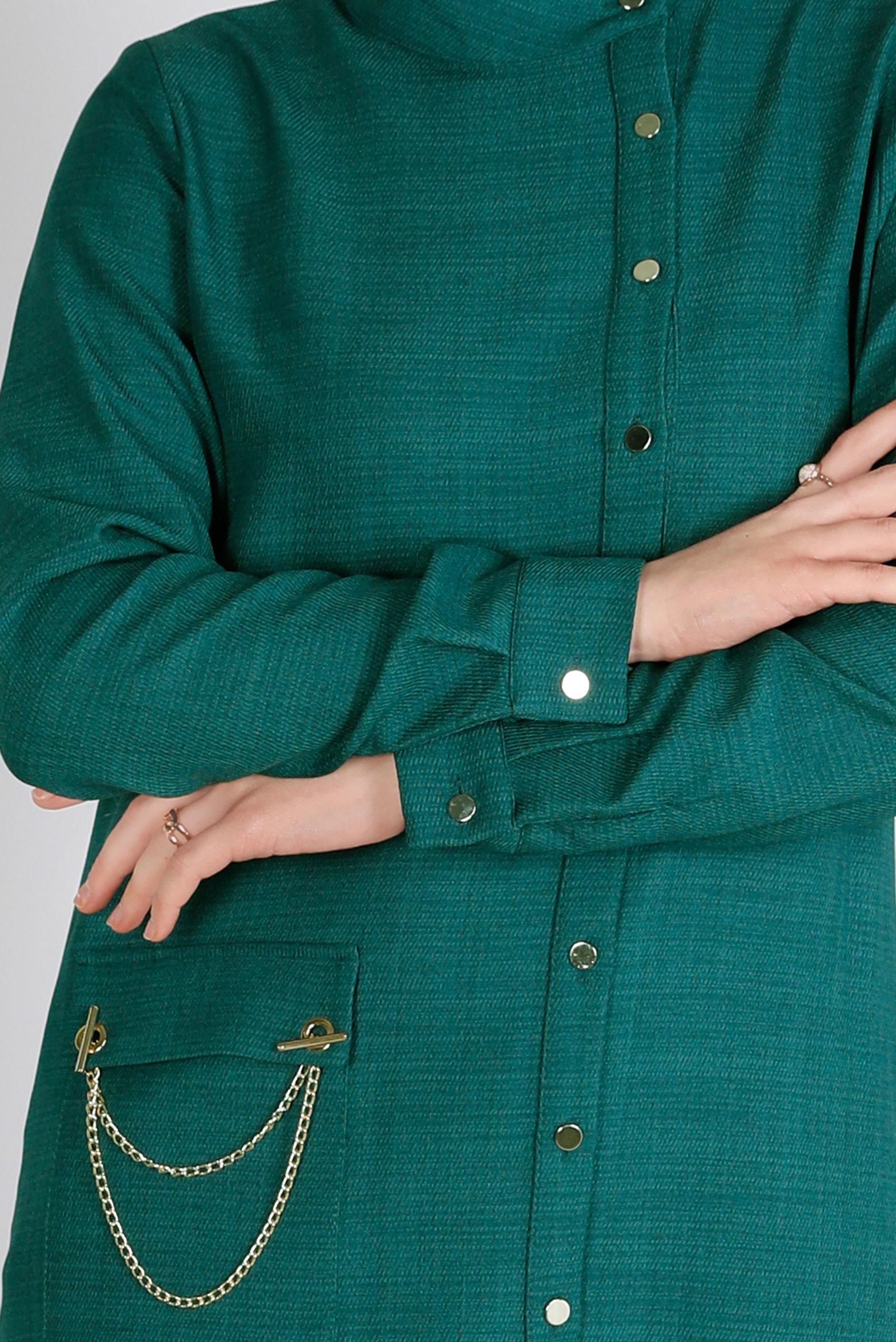 Vêtements hijab VERT TUNIQUE BOUTONNÉE DÉTAIL CHAÎNE 43314