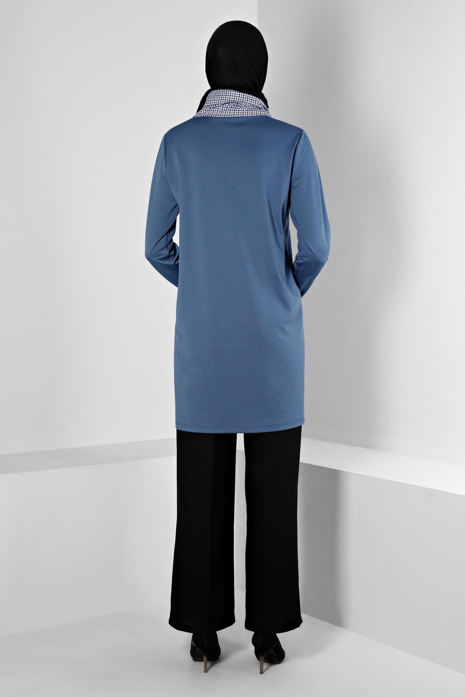 Tesettür giyim LACİVERT EKOSE DESEN DETAYLI BAĞCIKLI TUNİK 43321 