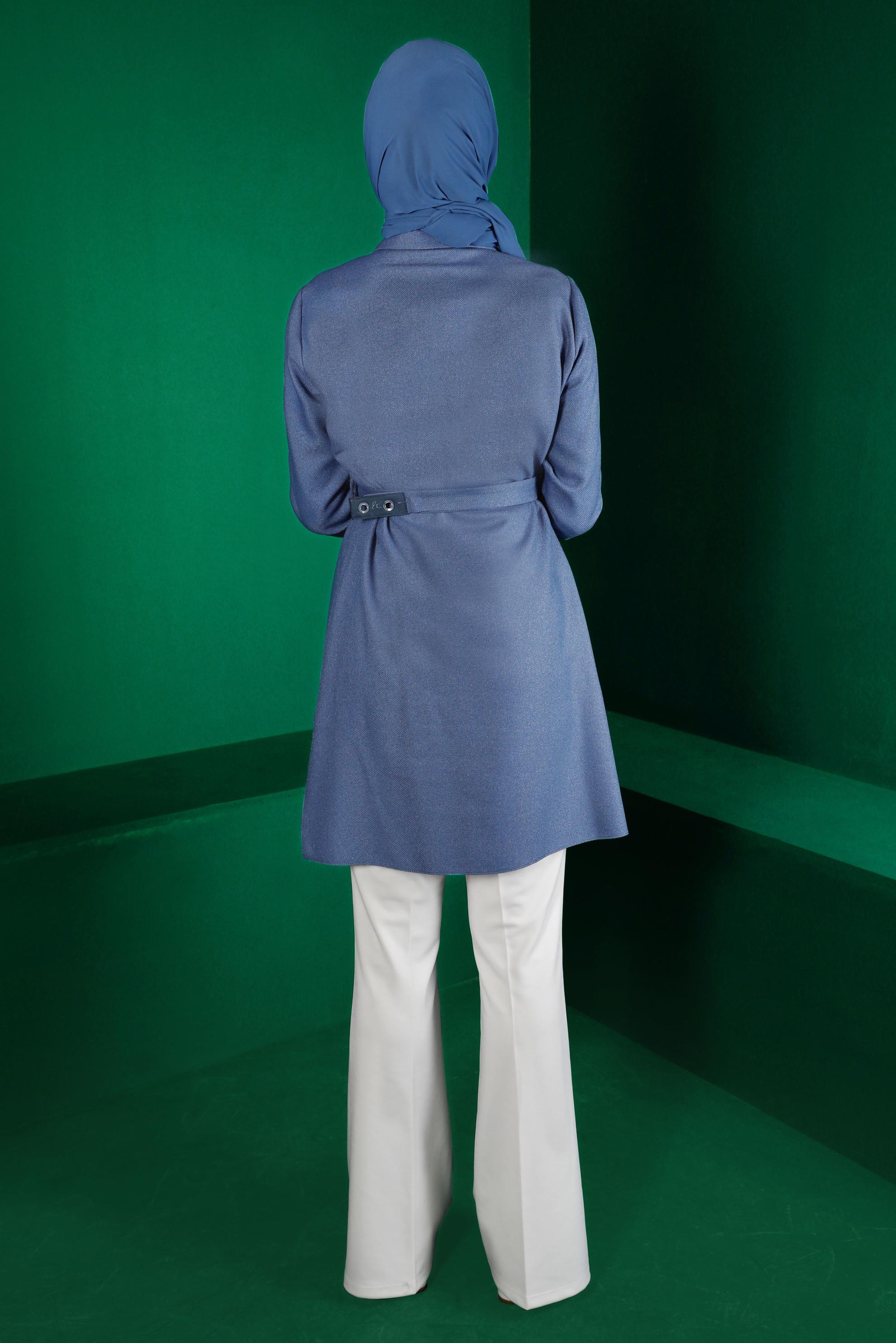 Tesettür giyim LACİVERT GİZLİ DÜĞMELİ KEMERLİ TUNİK 43324 