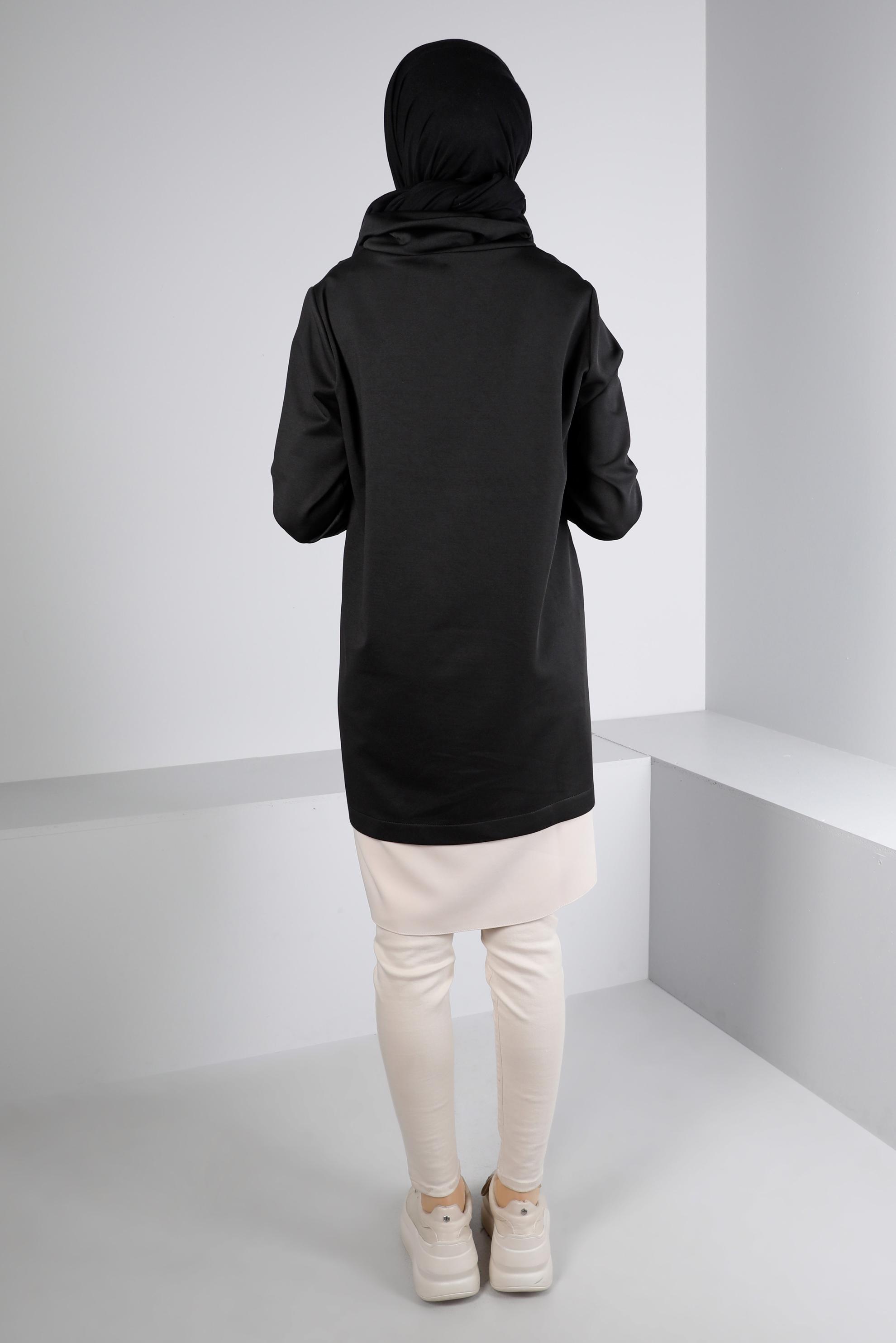 Tesettür giyim SİYAH RİBANALI BAĞCIKLI TUNİK 43355 