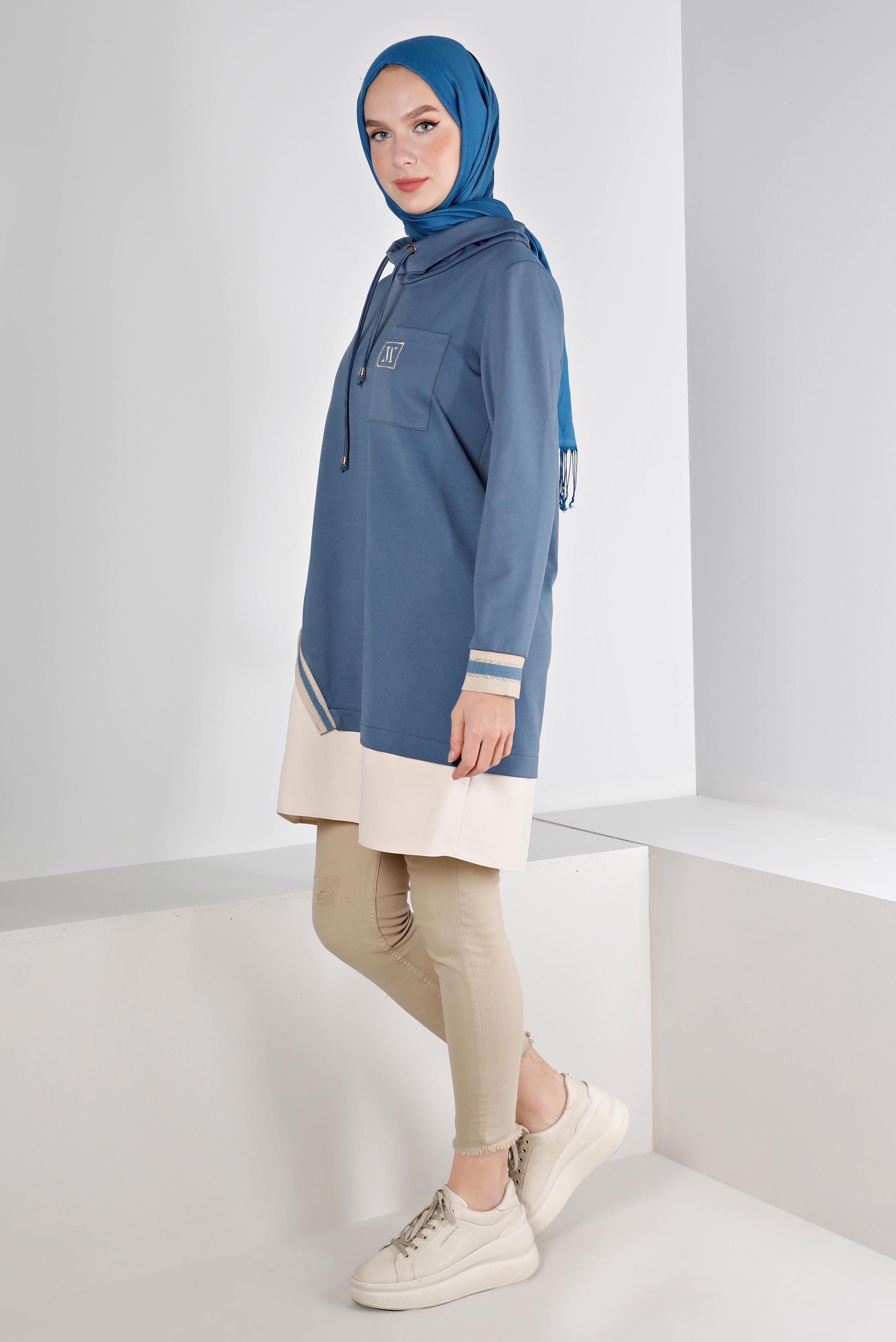 Tesettür giyim LACİVERT RİBANALI BAĞCIKLI TUNİK 43355 