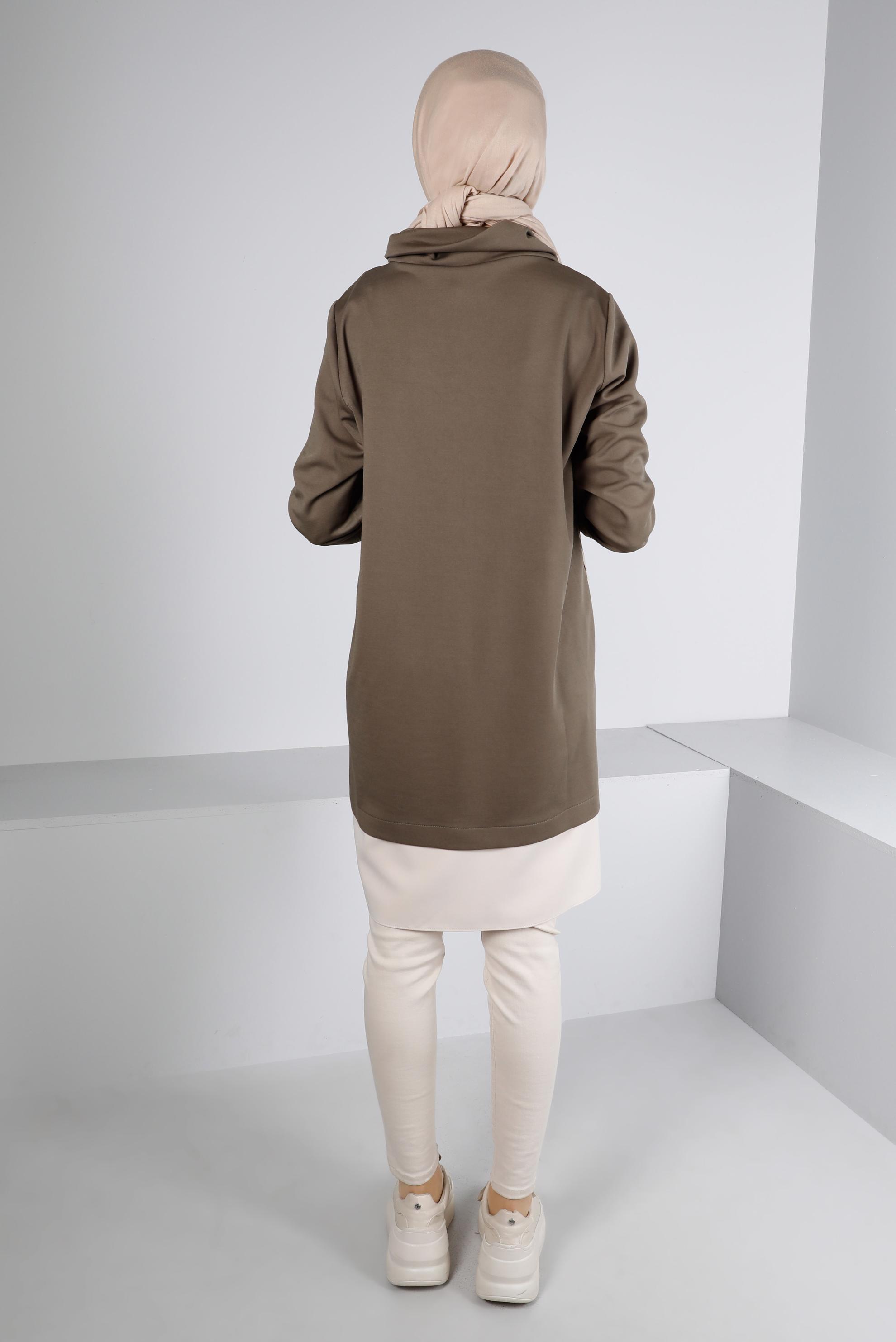 Tesettür giyim HAKİ RİBANALI BAĞCIKLI TUNİK 43355 